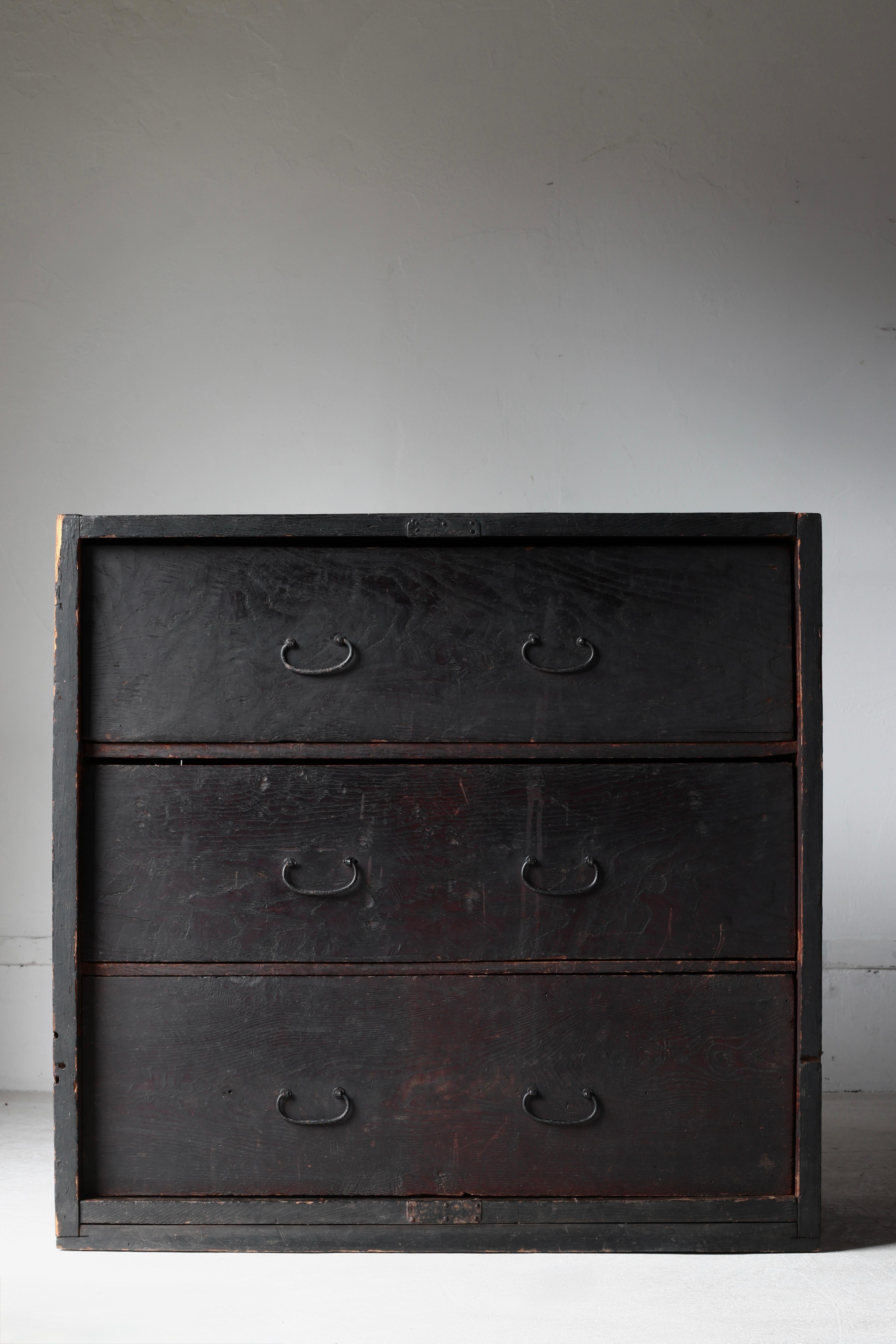 Meiji Antico Tansu nero giapponese / Credenza / 1868-1912 Wabi-sabi in vendita