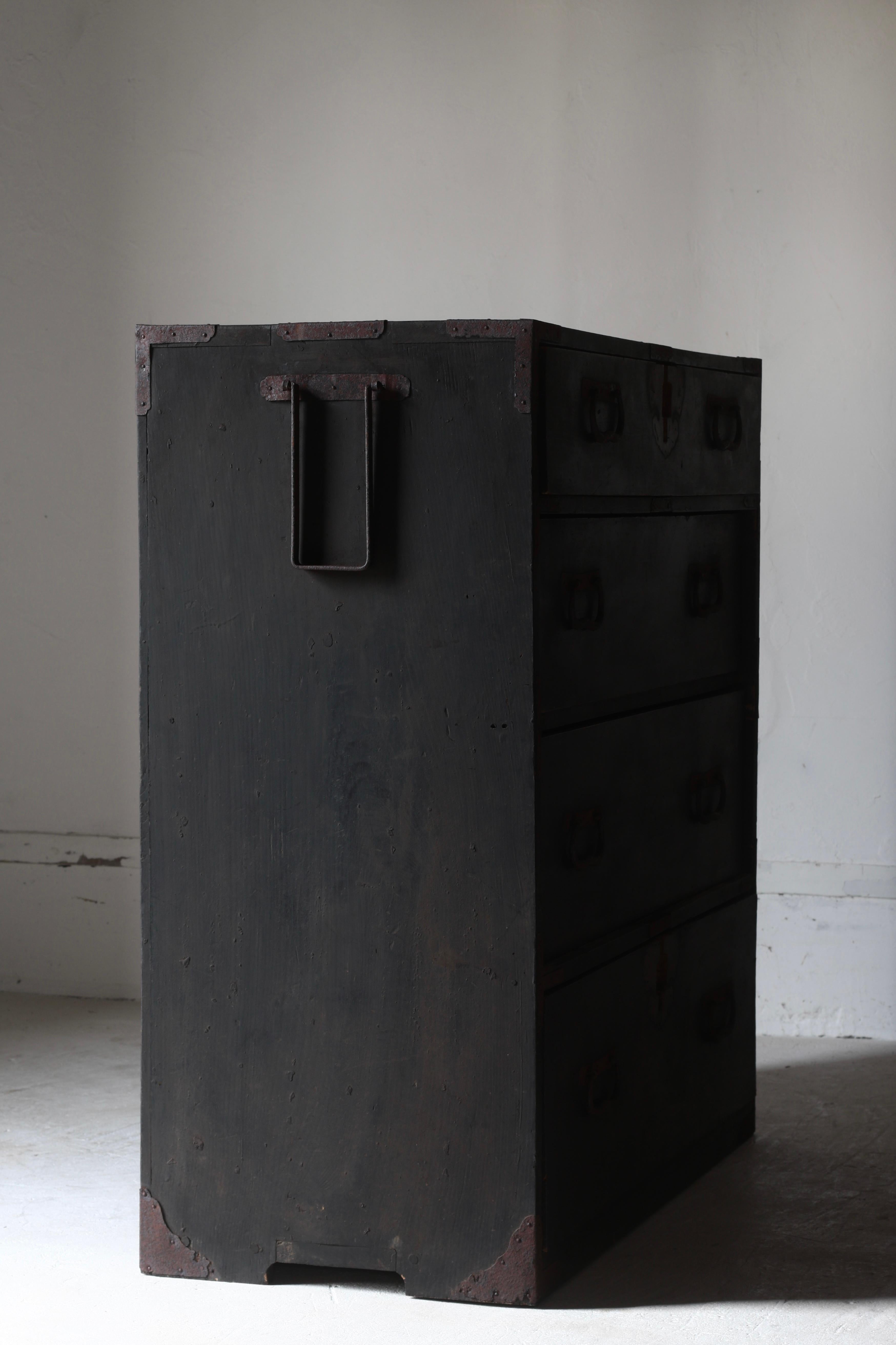 Japanese Antique Black Tansu / Cabinet Storage / 1868-1912s Wabi-Sabi For Sale 10