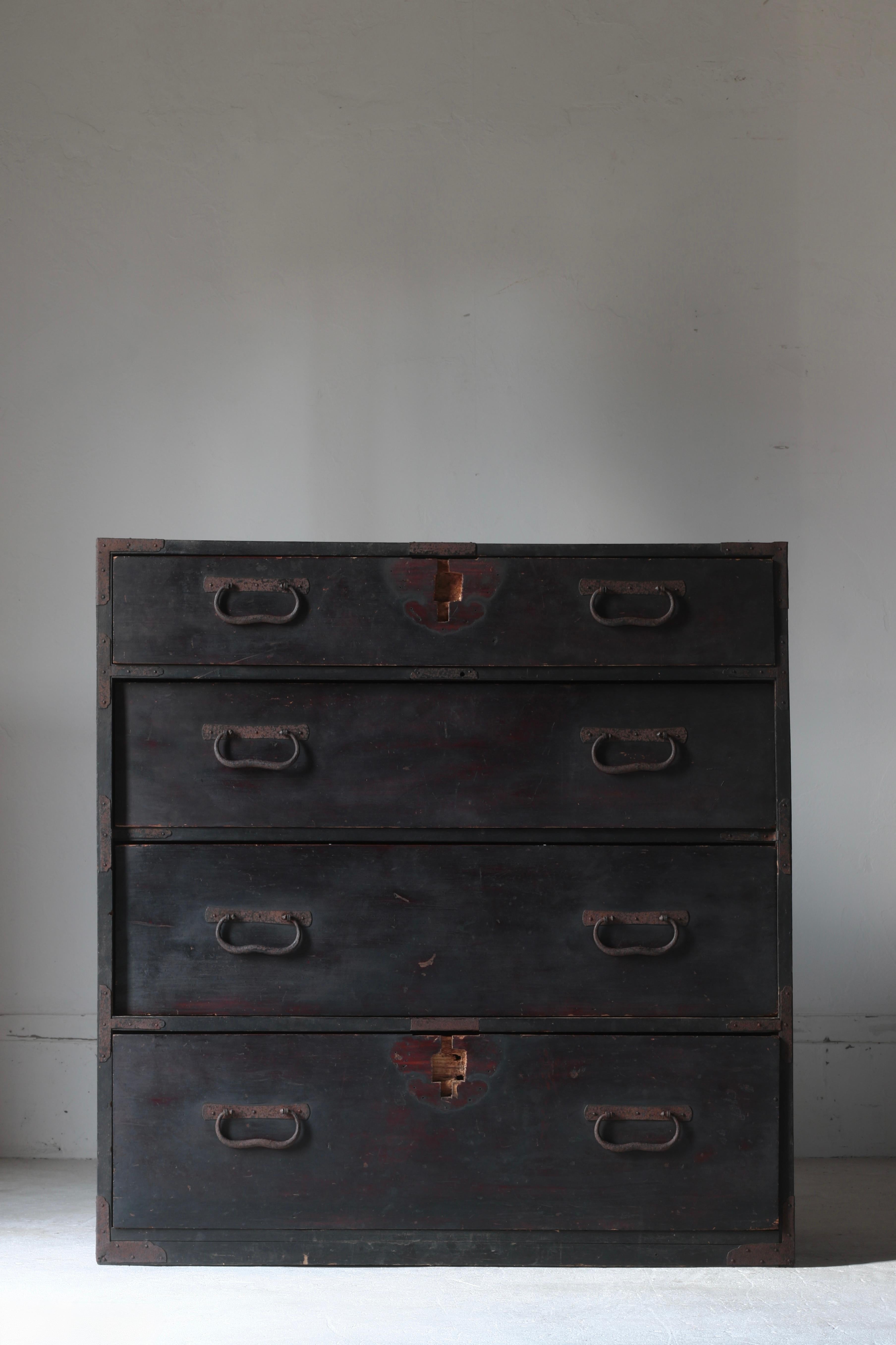 Japanese Antique Black Tansu / Cabinet Storage / 1868-1912s Wabi-Sabi For Sale 13