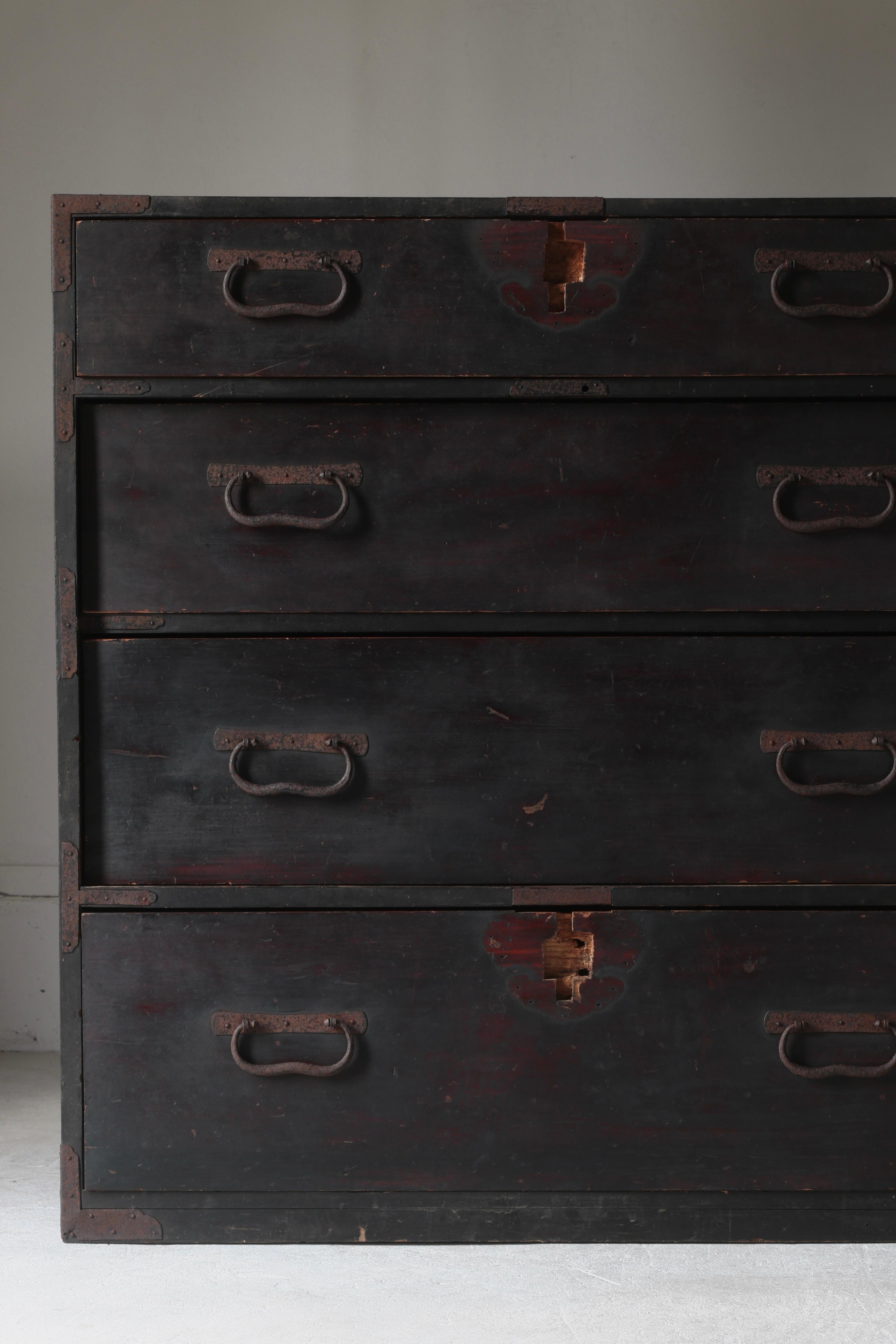 Japanese Antique Black Tansu / Cabinet Storage / 1868-1912s Wabi-Sabi In Good Condition For Sale In Iwate-gun Shizukuishi-cho, Iwate Prefecture