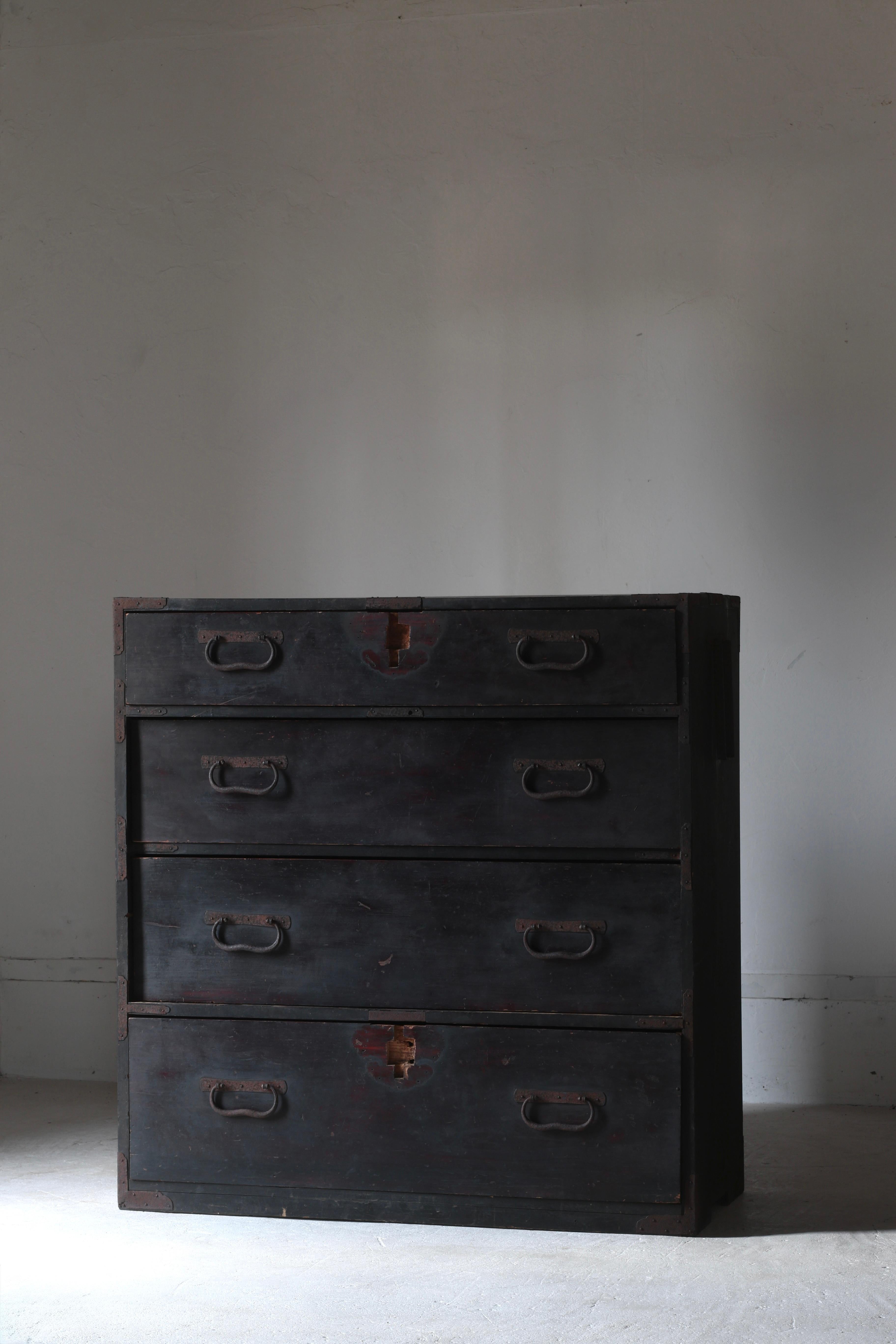 19th Century Japanese Antique Black Tansu / Cabinet Storage / 1868-1912s Wabi-Sabi For Sale