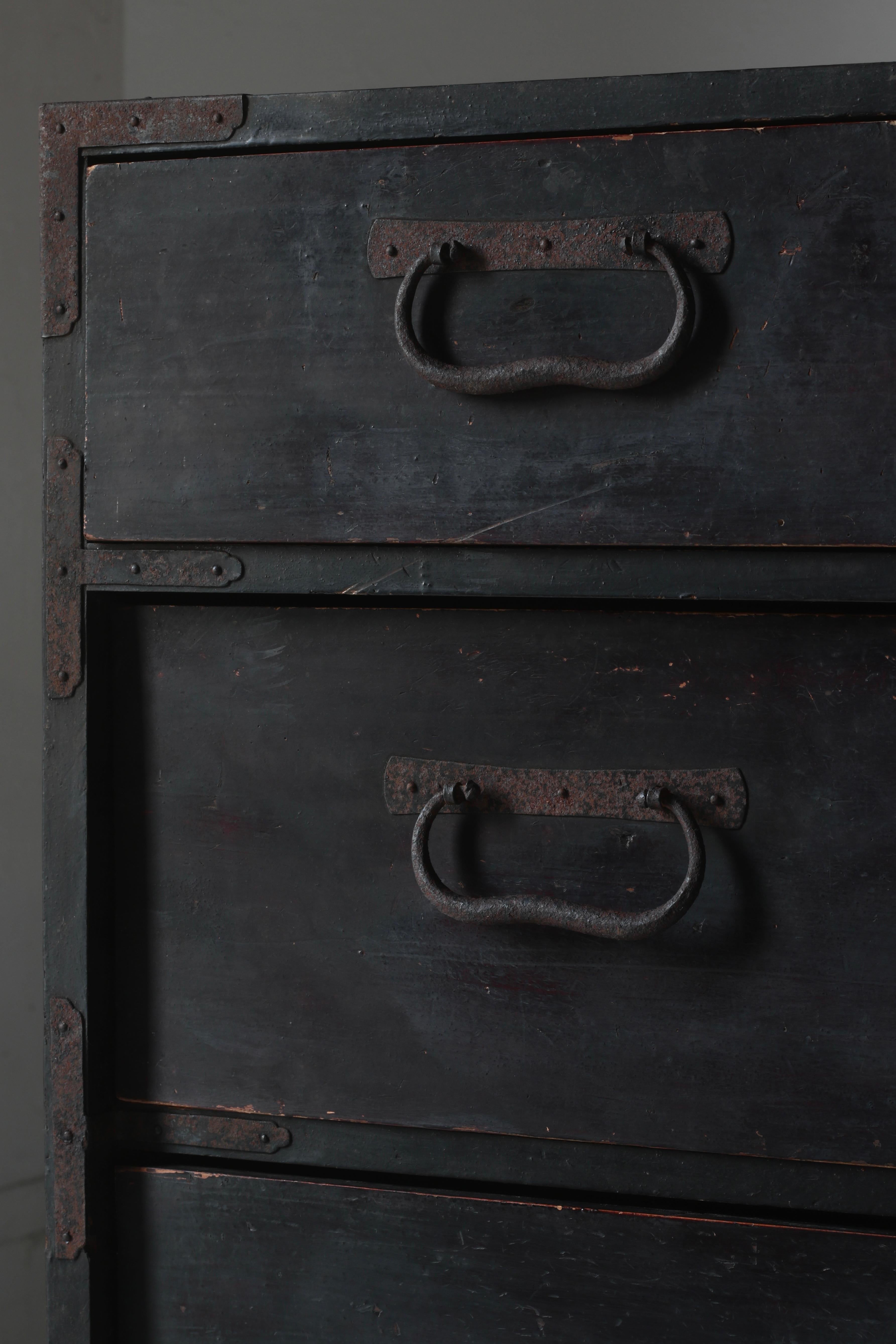Iron Japanese Antique Black Tansu / Cabinet Storage / 1868-1912s Wabi-Sabi For Sale