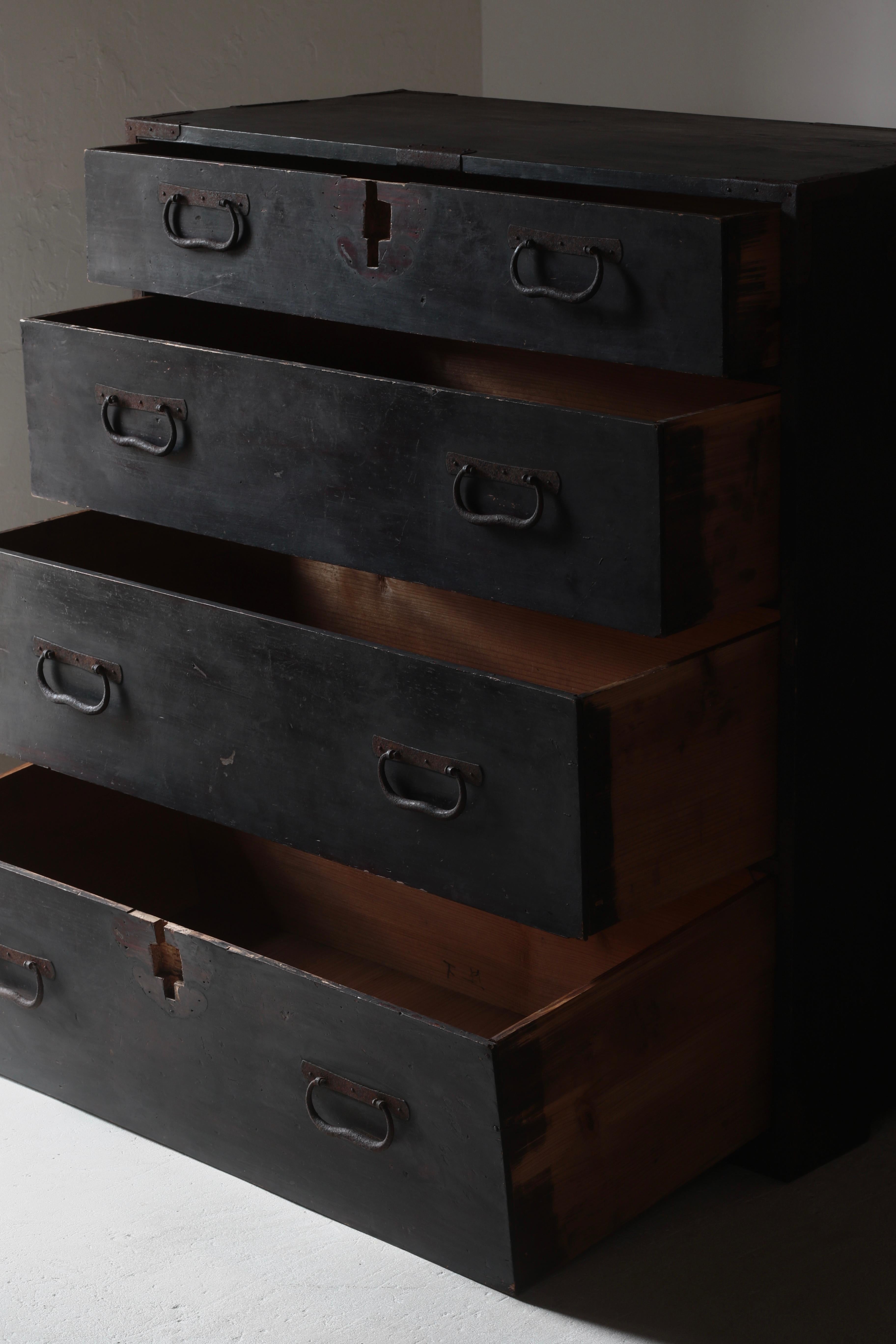 Japanese Antique Black Tansu / Cabinet Storage / 1868-1912s Wabi-Sabi For Sale 2