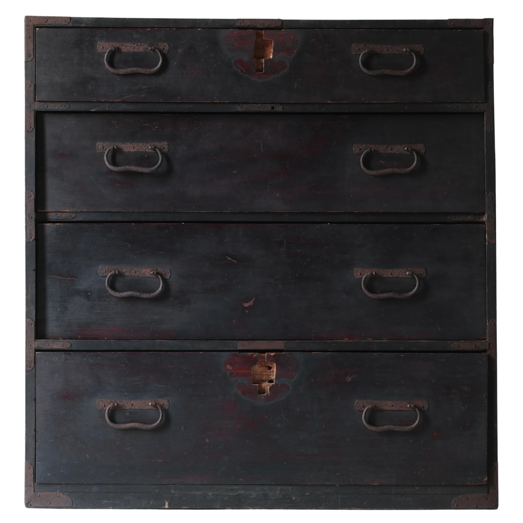 Japanese Antique Black Tansu / Cabinet Storage / 1868-1912s Wabi-Sabi For Sale