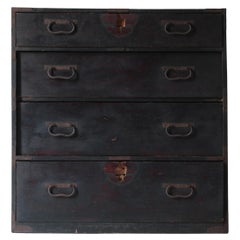 Japanese Antique Black Tansu / Cabinet Storage / 1868-1912s Wabi-Sabi