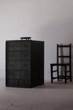 Japanese Antique Black Tansu / Chest of drawers Cabinet / 1912s-1926s Wabi-sabi