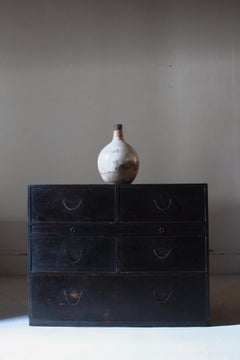 Japanese Antique Black Tansu / Drawer Cabinet Storage / 1868-1912s Wabi-Sabi