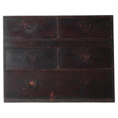 Japanese Antique Black Tansu / Drawer Cabinet Storage / 1868-1912s Wabi-Sabi