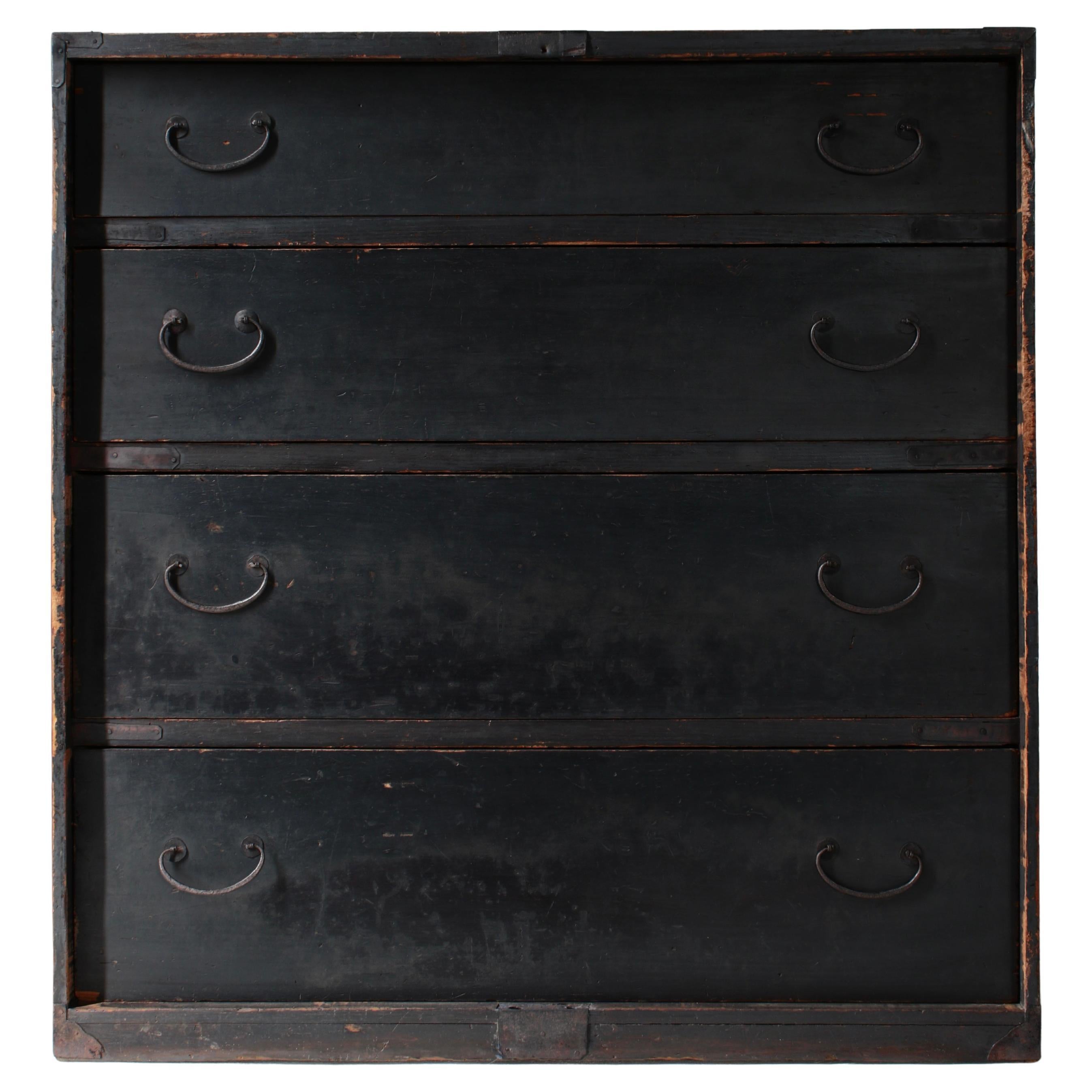 Tansu Negro Antiguo Japonés / Armario Cajonera / 1868-1912s Wabi-Sabi