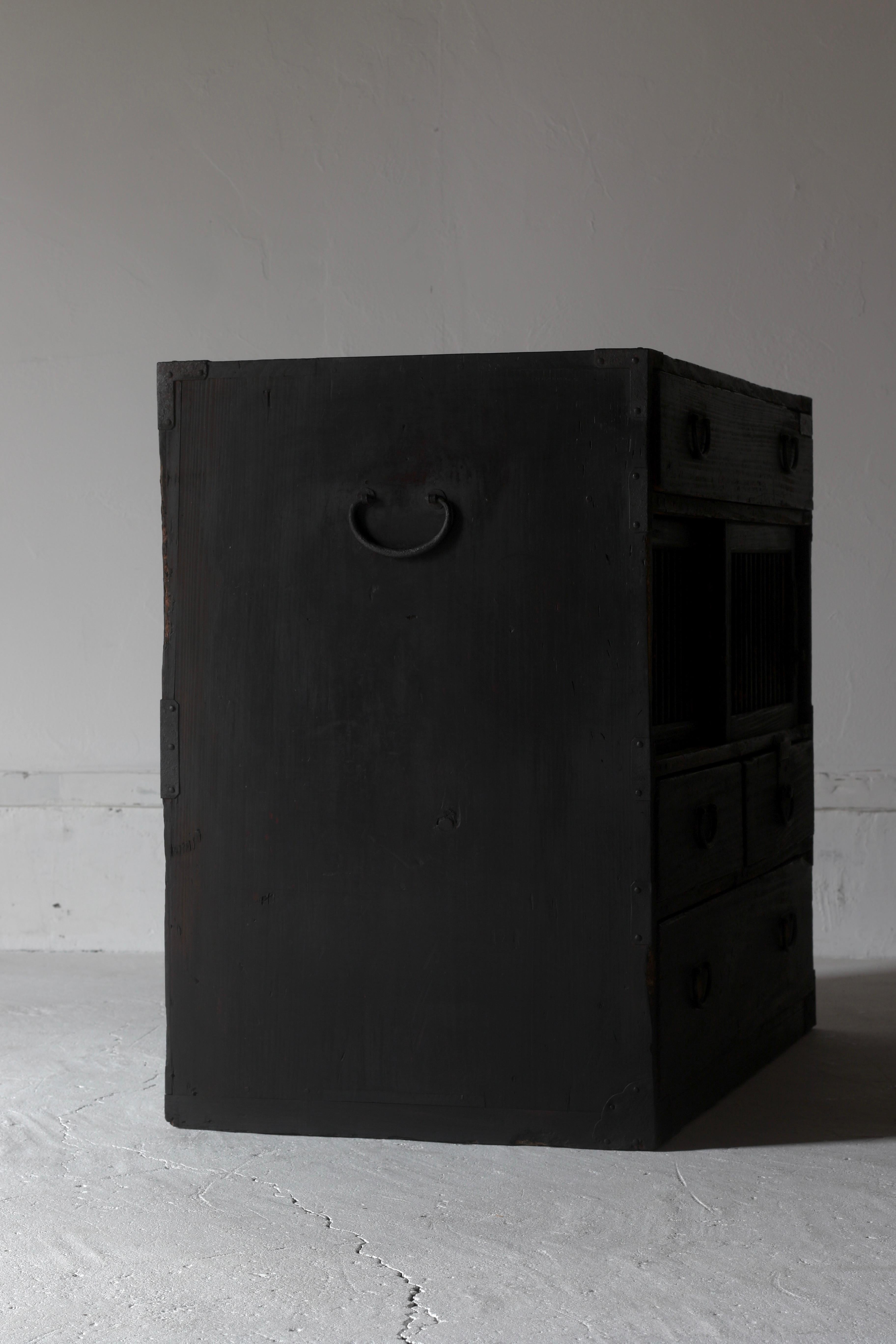 Japanese Antique Black Tansu / Storage Cabinet / 1868s-1912s WabiSabi For Sale 3