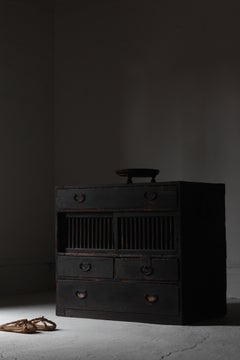 Japanese Antique Black Tansu / Storage Cabinet / 1868s-1912s WabiSabi