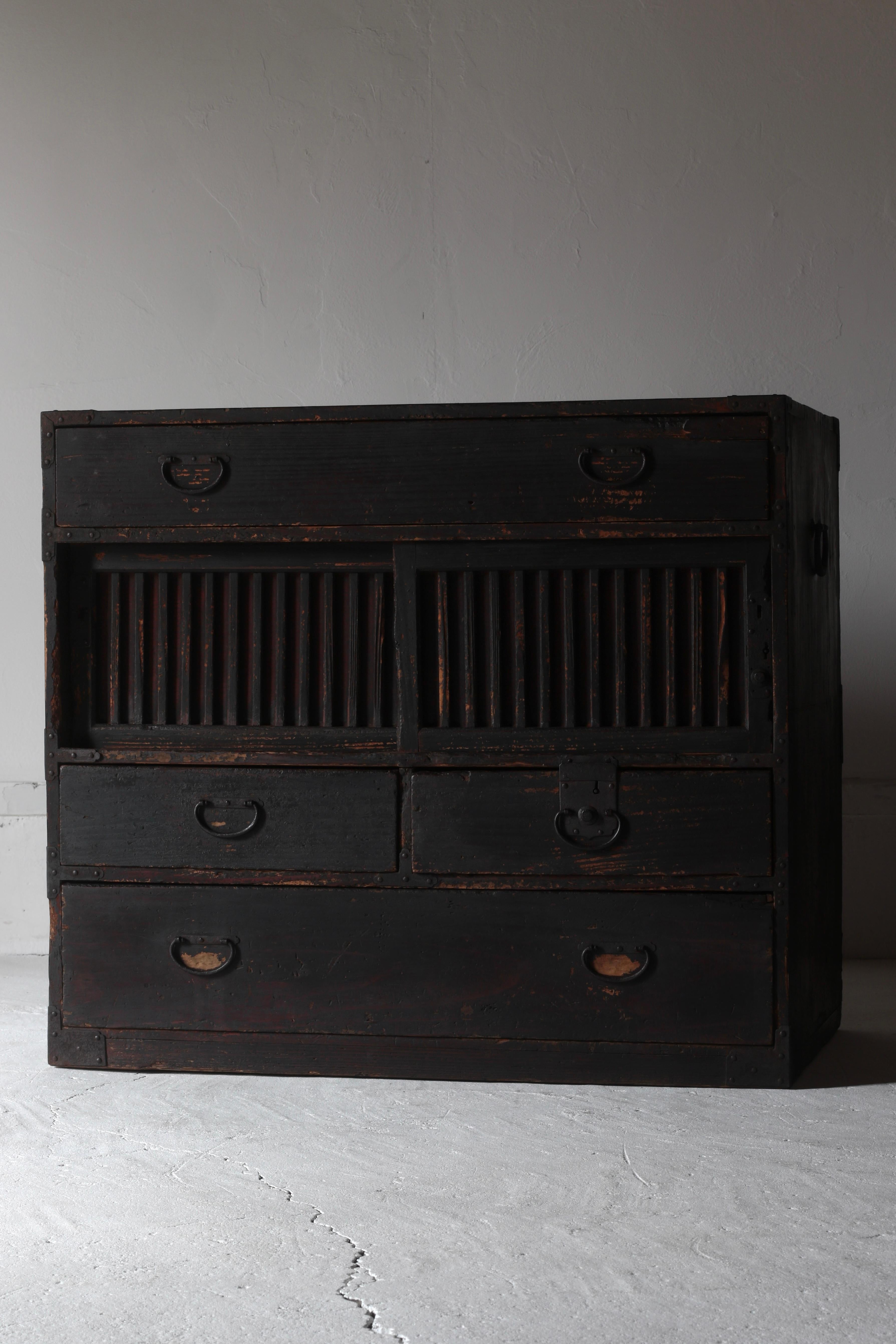 Japanese Antique Black Tansu / Storage Cabinet / 1868s-1912s WabiSabi 13