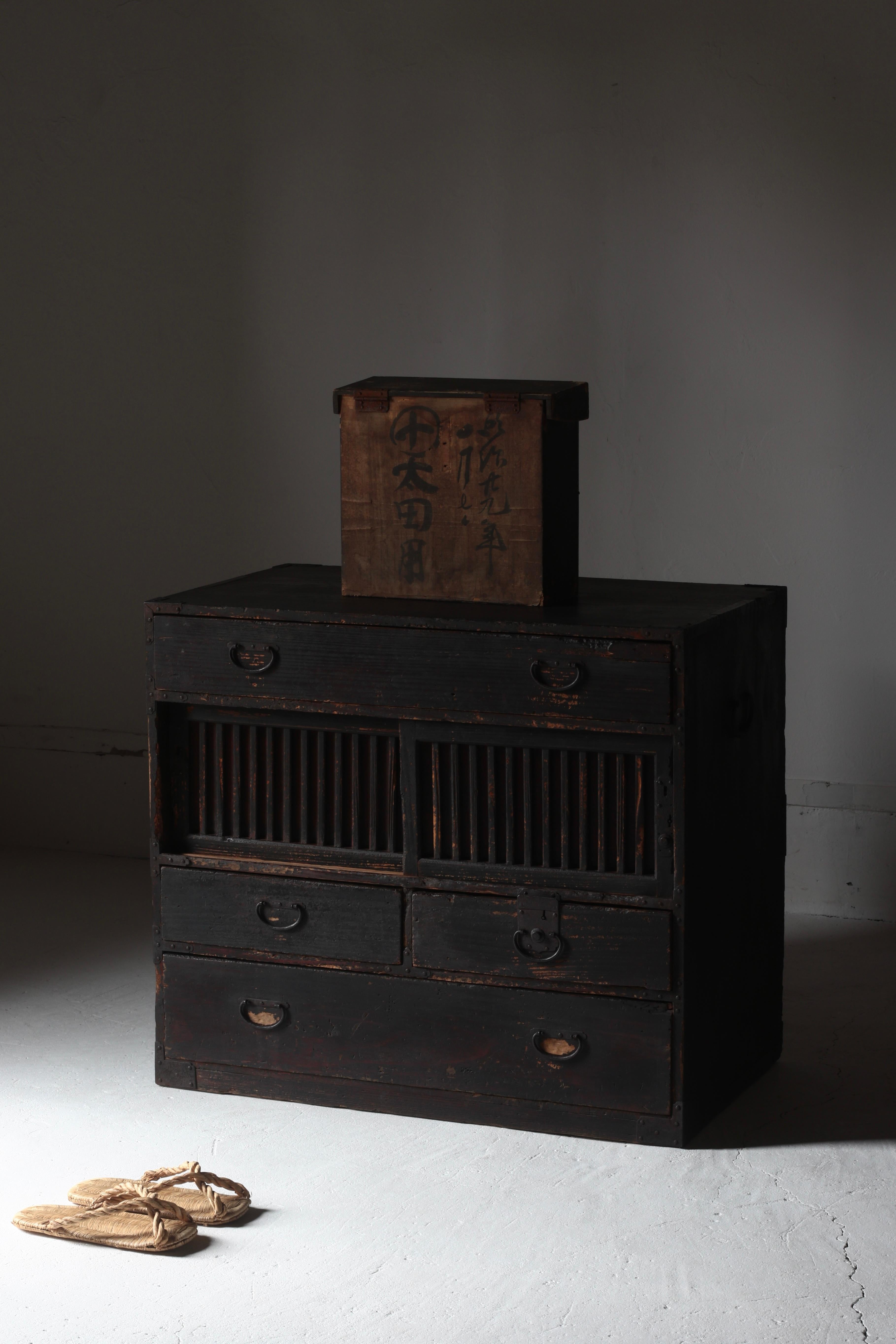Meiji Japanese Antique Black Tansu / Storage Cabinet / 1868s-1912s WabiSabi For Sale