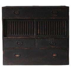 Japanese Vintage Black Tansu / Storage Cabinet / 1868s-1912s WabiSabi