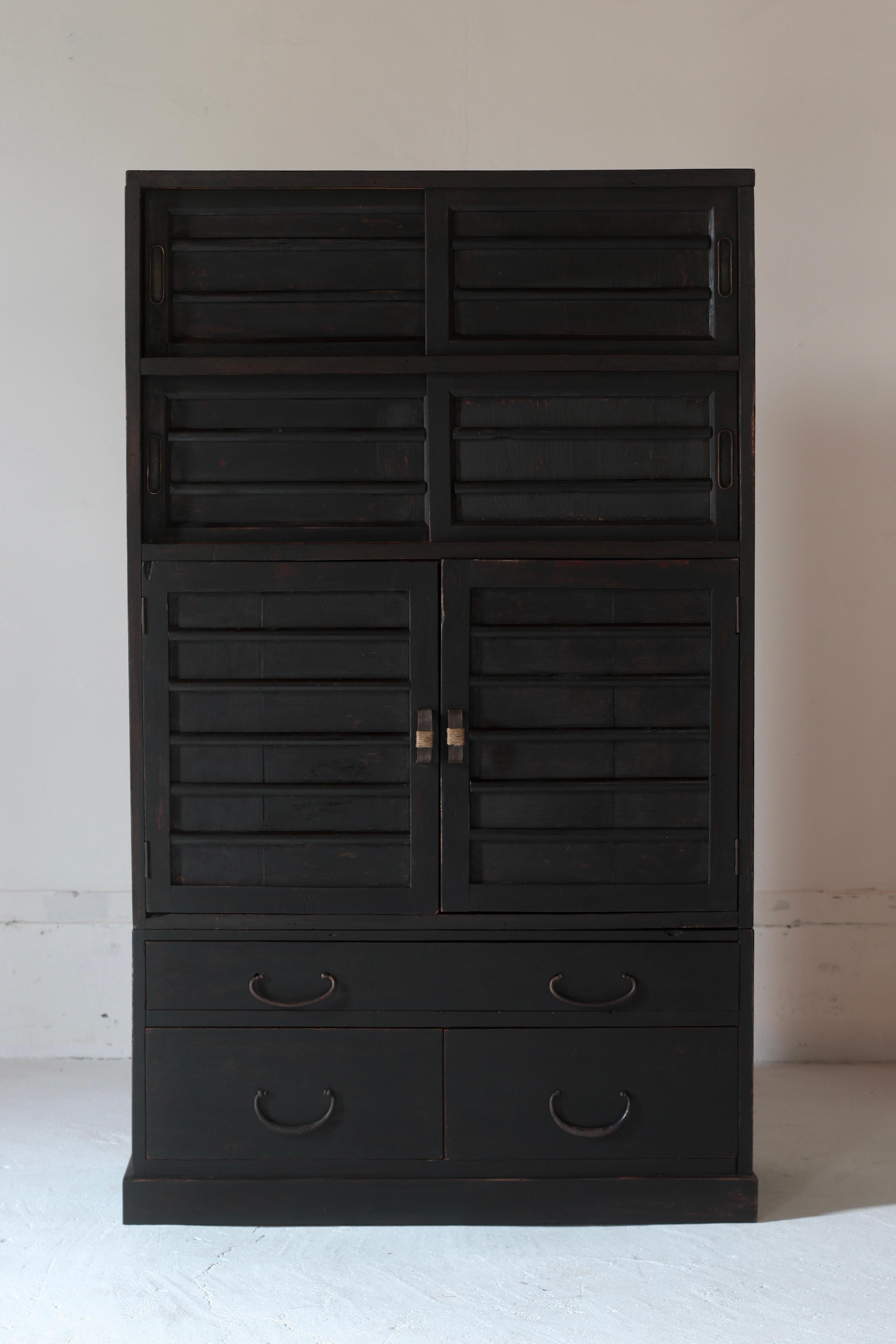 Japanese Antique Black Tansu / Storage Cabinet / Taisho Period WabiSabi For Sale 6