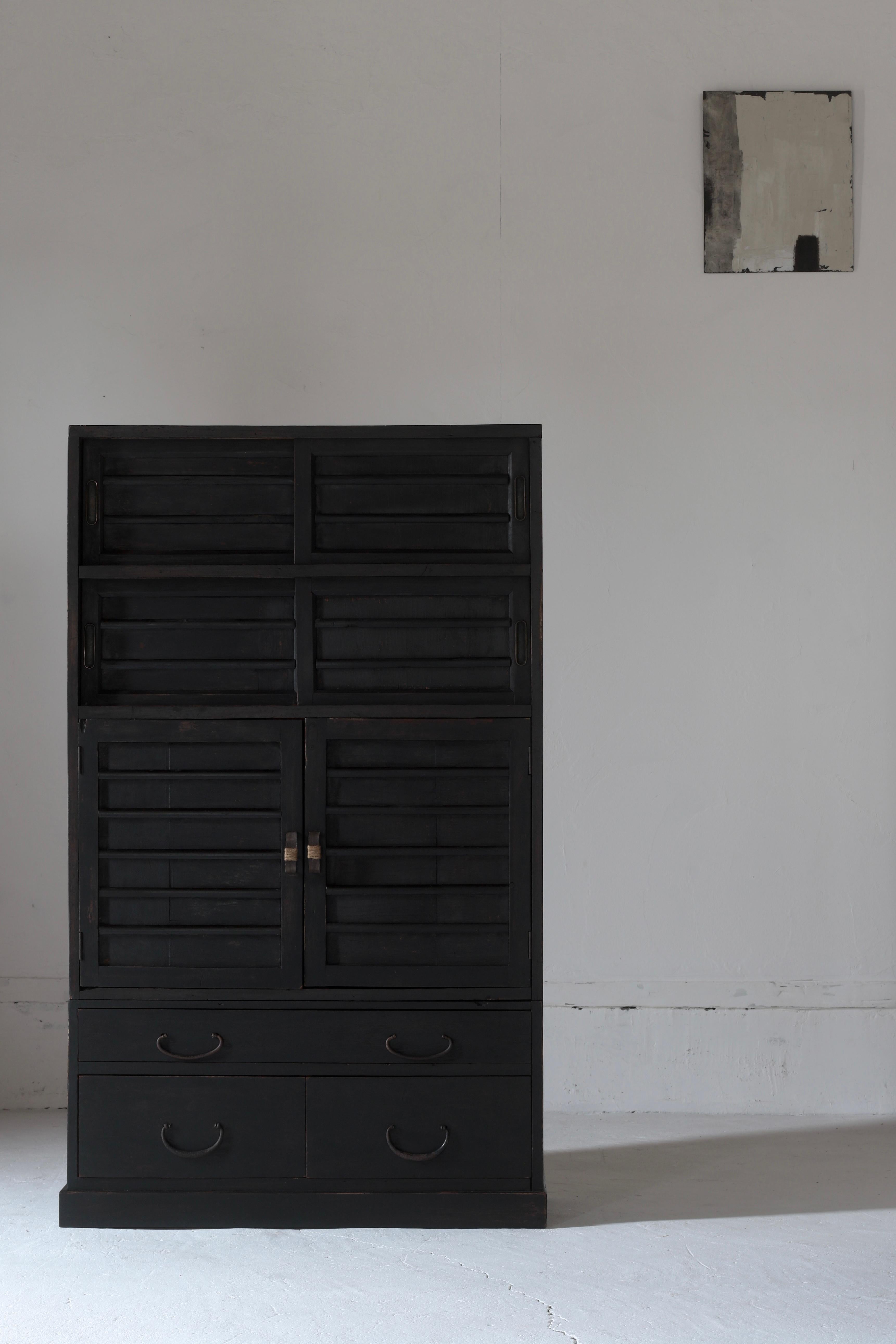 Japanese Antique Black Tansu / Storage Cabinet / Taisho Period WabiSabi For Sale 10