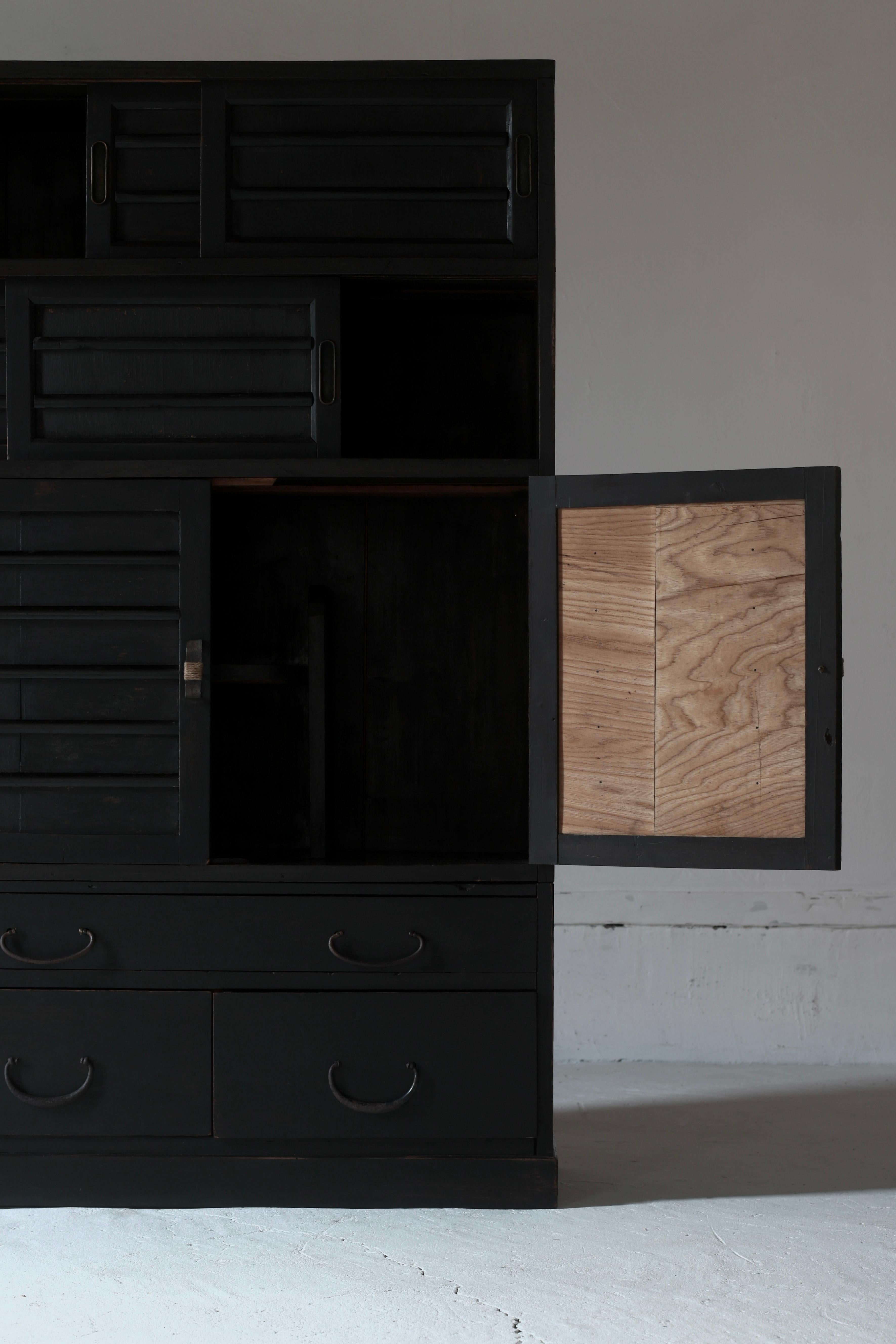 Wood Japanese Antique Black Tansu / Storage Cabinet / Taisho Period WabiSabi For Sale