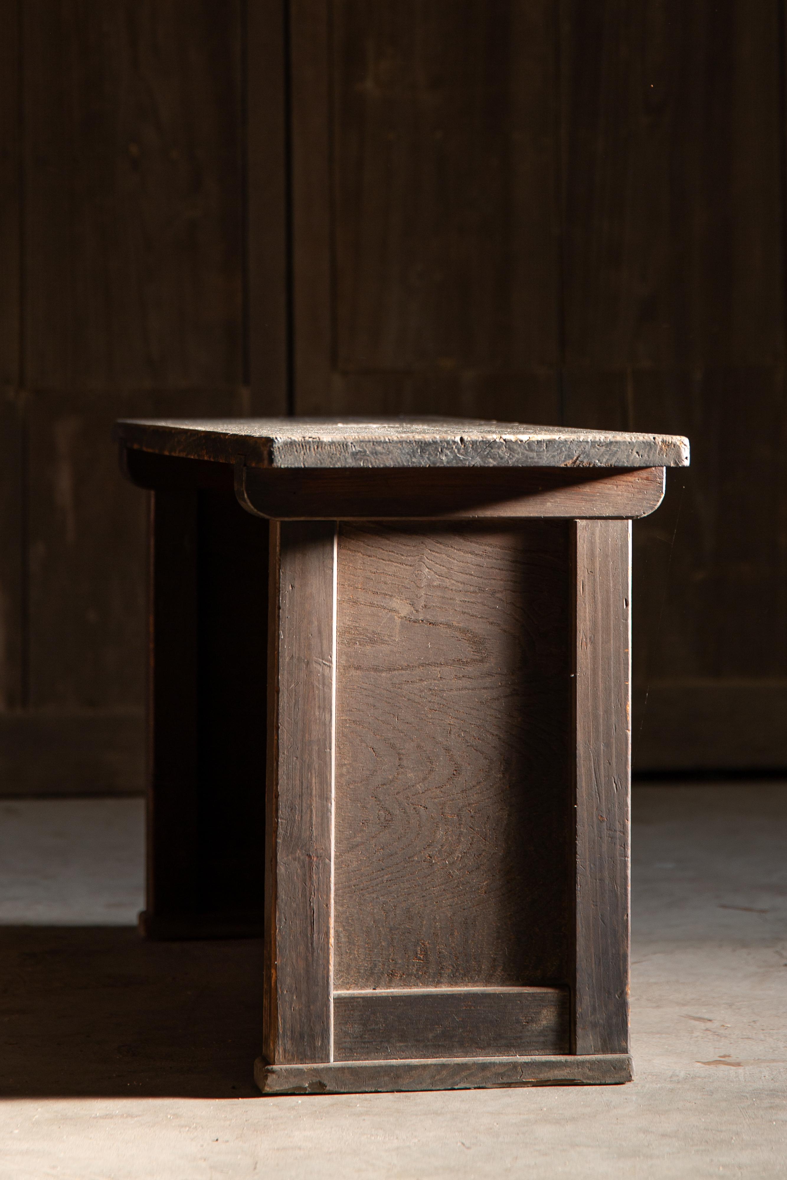 19th Century Japanese antique Black Urushi low display stand, wabi sabi side table or bench For Sale