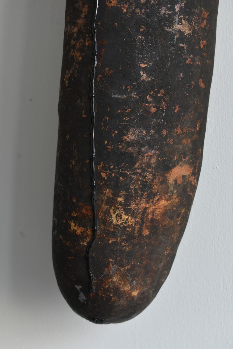 Japanese Antique Black Wall Hanging Vase/1868-1920/Wabisabi Gourd Ornament 2
