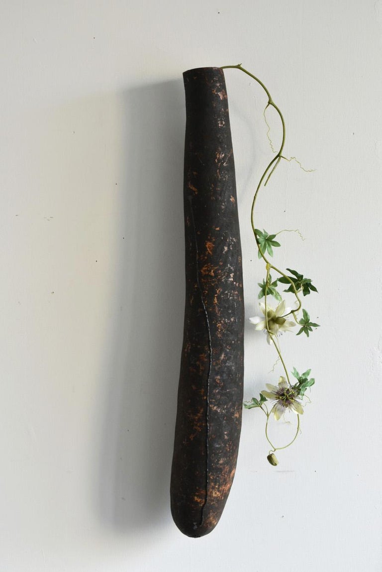 Japanese Antique Black Wall Hanging Vase/18681920/Wabisabi Gourd