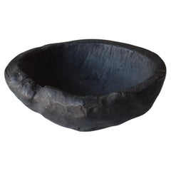 Japanese Antique Black Wooden Bowl 1800s-1900s / mingei Wabisabi Art Object