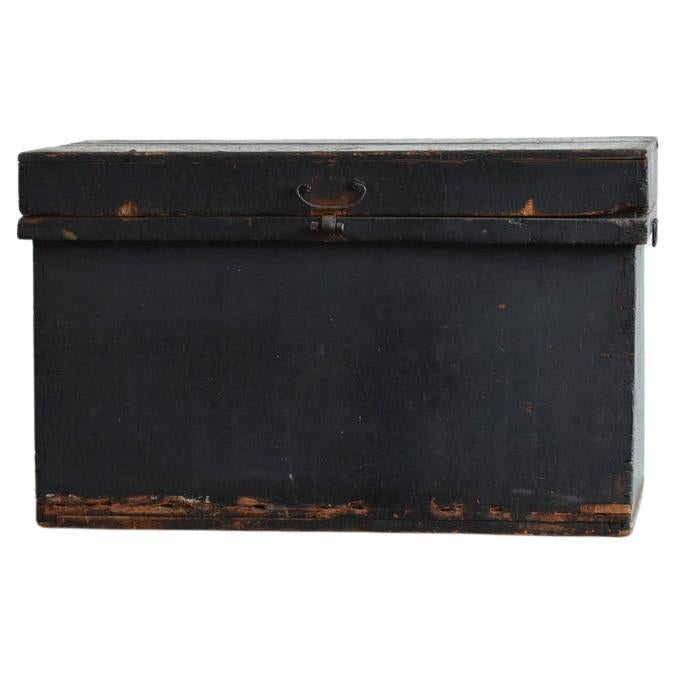 Japanese Antique Black Wooden Box/1800-1900/Coffee Table/Mingei Storage Box