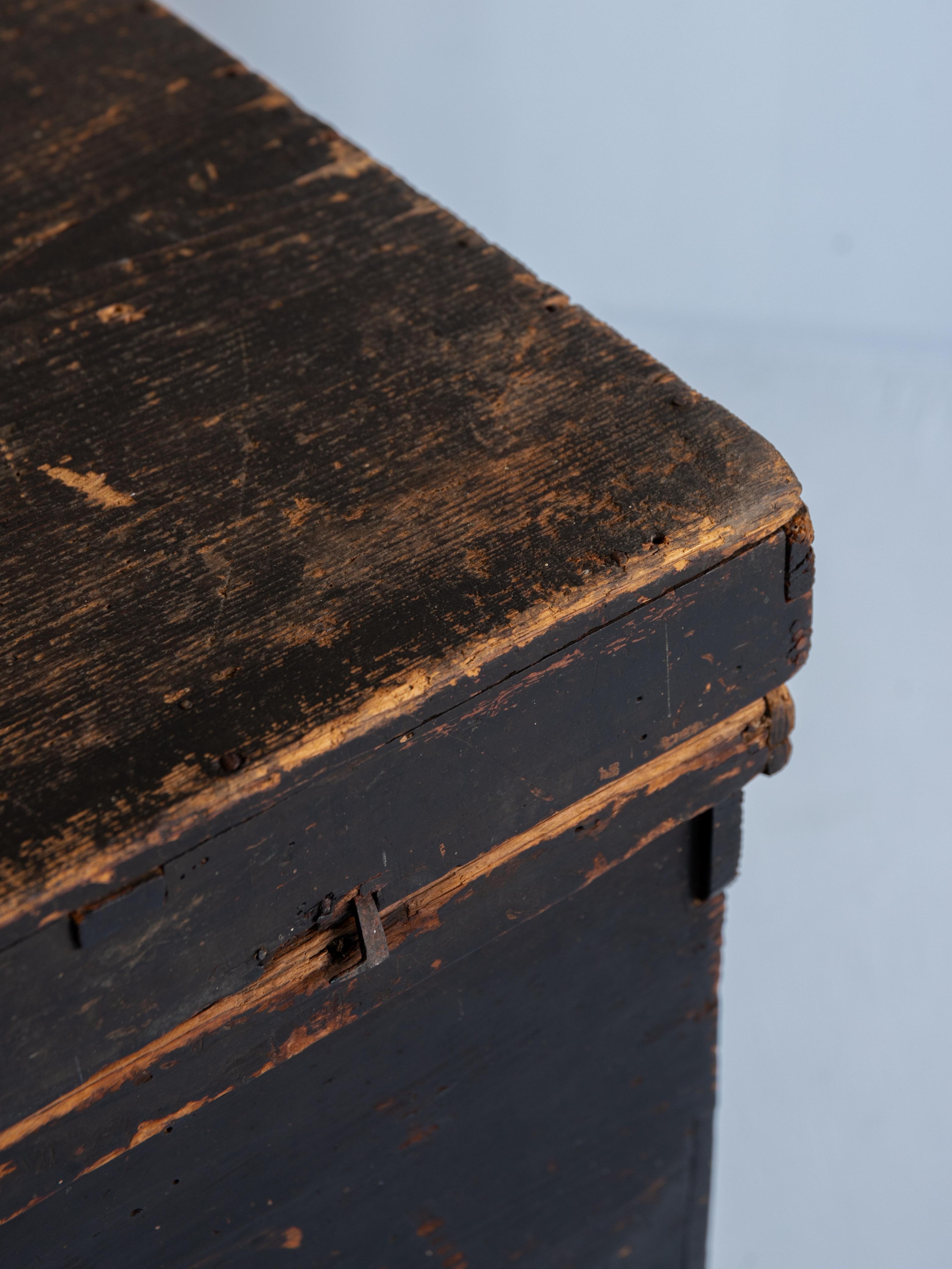 Japanese Antique Black Wooden Box 1860s-1900s / Sofa Table Tansu Wabi Sabi 5