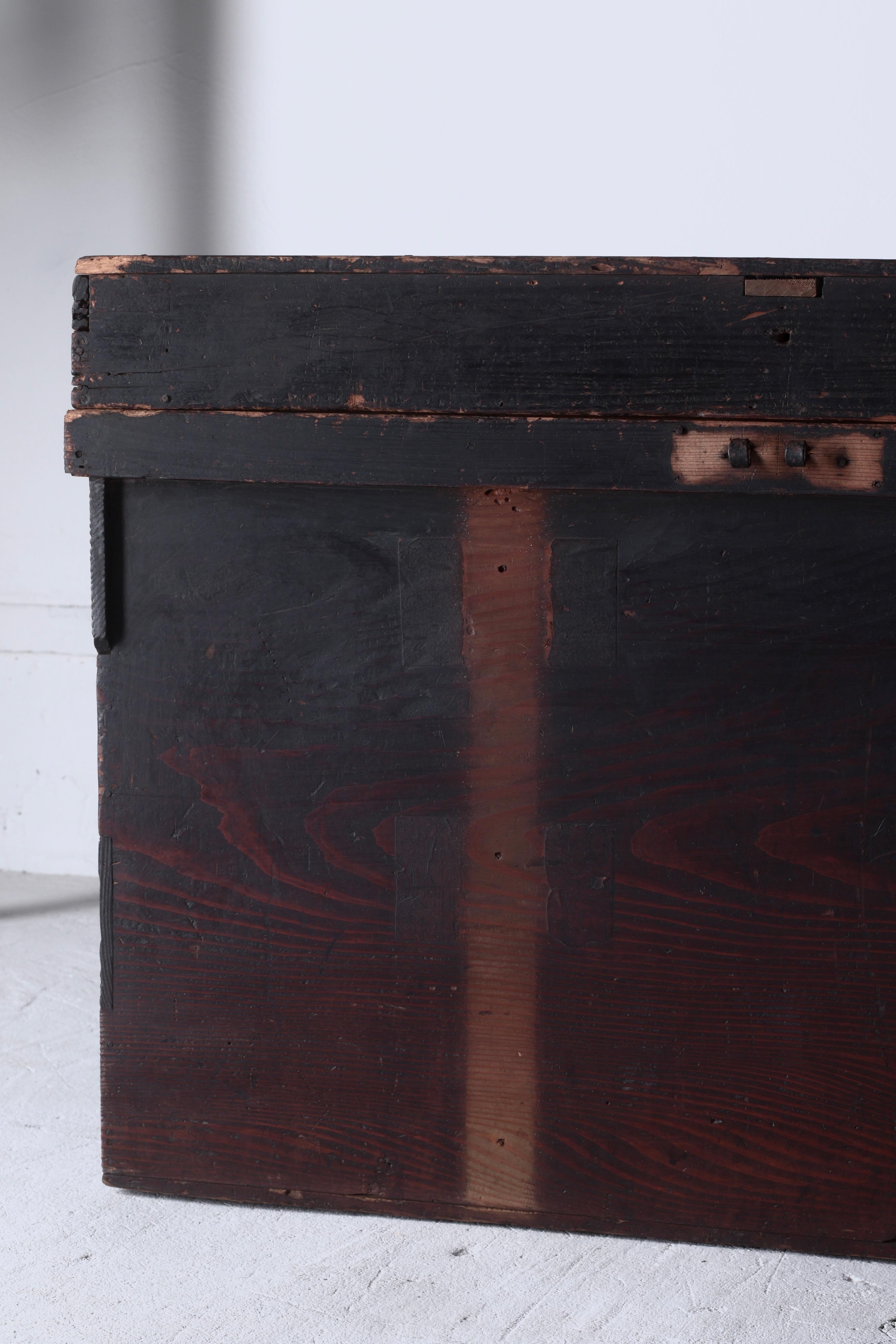 19th Century Japanese Antique Black Wooden Box / Storage Sofa Table / 1868-1912s Wabi-sabi