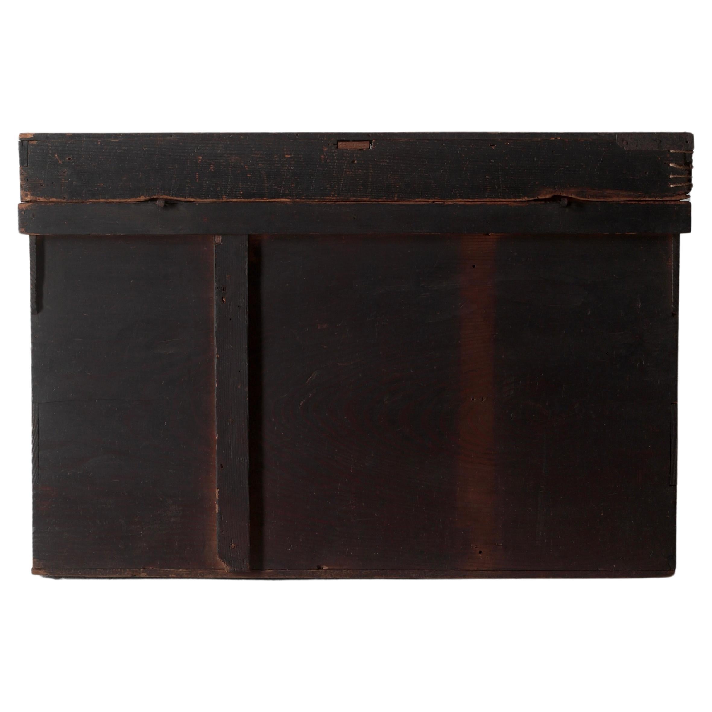 Japanese Antique Black Wooden Box / Storage Sofa Table / 1868-1912s WabiSabi