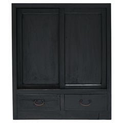 Antico mobile giapponese in legno nero con cassetti, anni '20-'40, Wabi-Sabi
