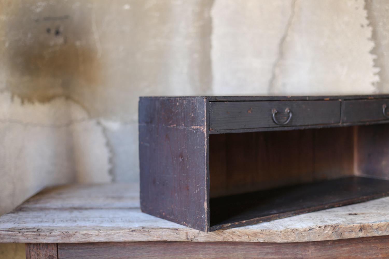 Meiji Japanese Antique Black Wooden Drawer / Small Low Desk / 1868-1920 / Chest