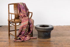 Japanese Antique Blue and Black Glazed Ceramic Hibachi for Drinking Saké