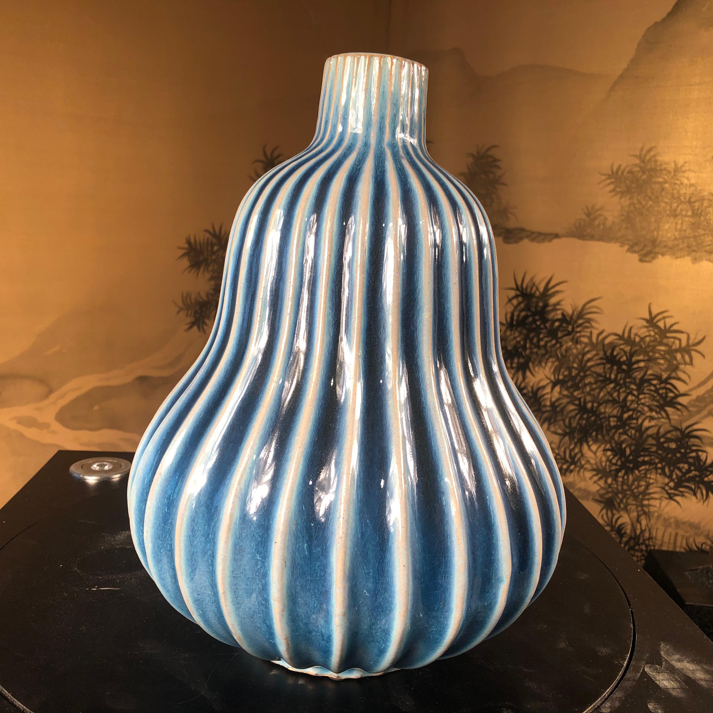 20th Century Japanese Large Antique Blue and White Gourd Vase 