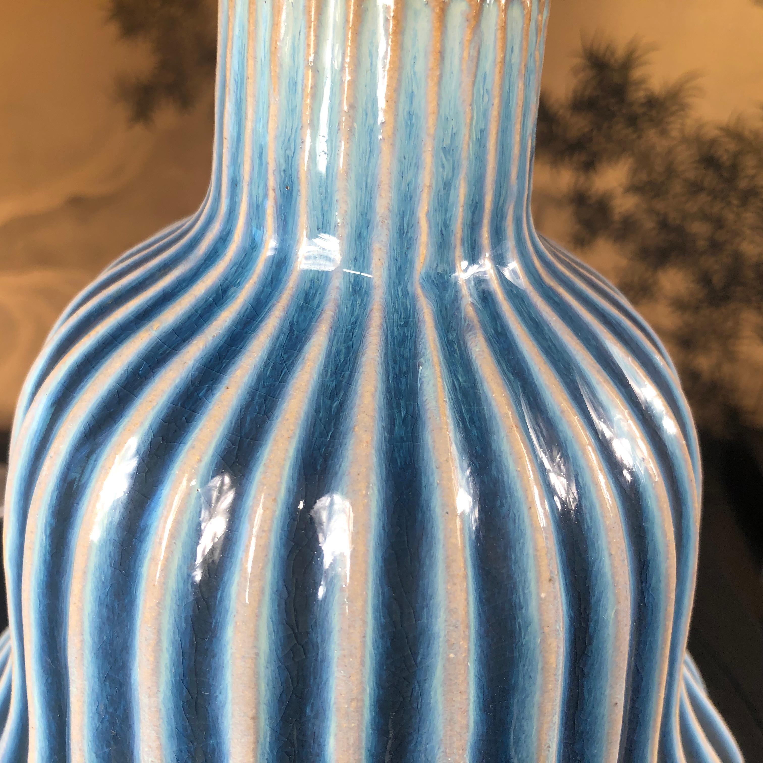 Ceramic Japanese Large Antique Blue and White Gourd Vase 