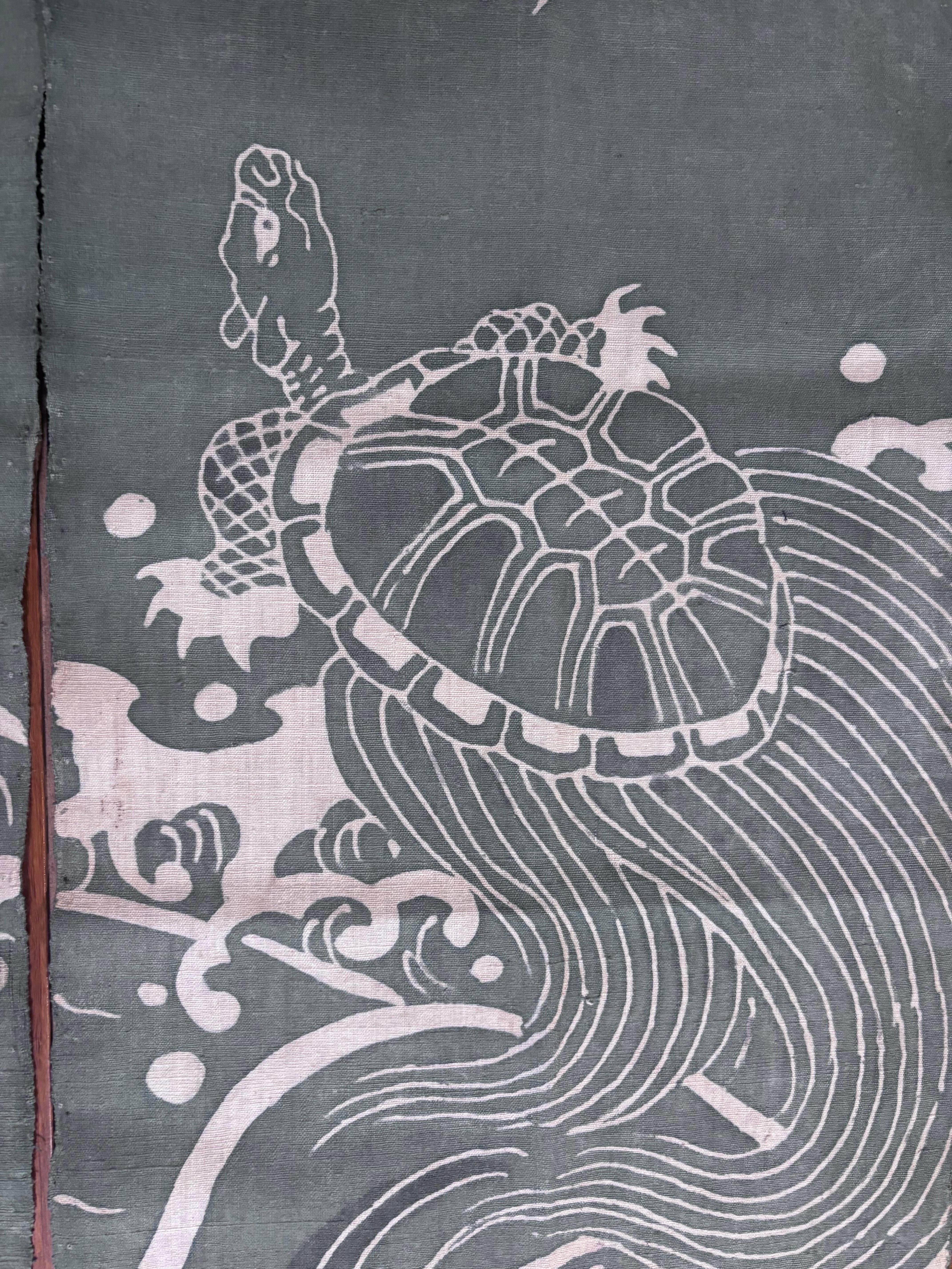 Fait main Bleu japonais ancien  Rideau pour la bonheur et la longévité en vente