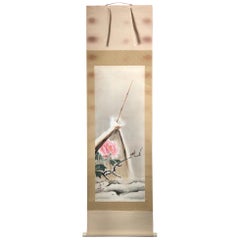 Japanese Antique Tea Ceremony Scroll  Peony Flower & Bird