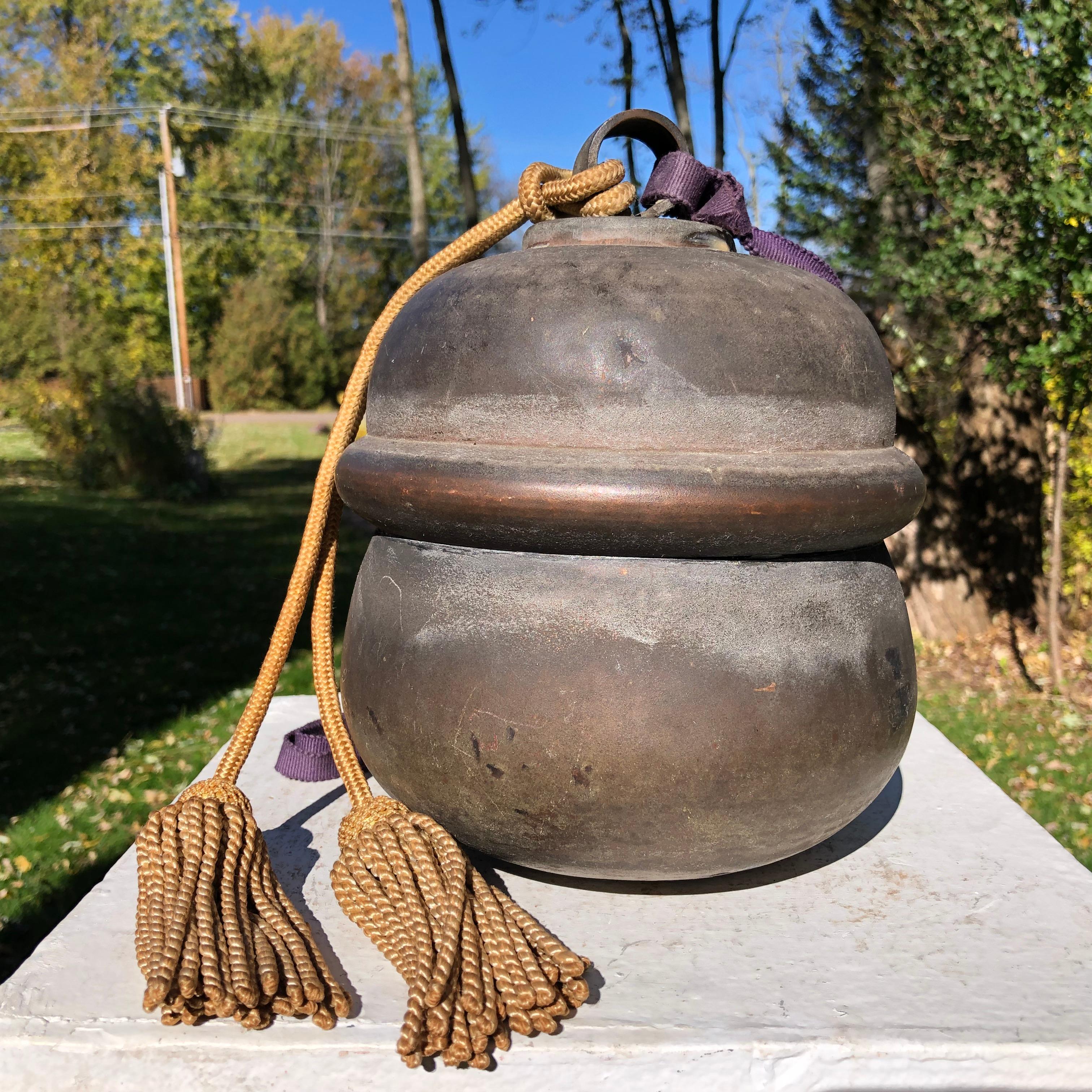 Meiji Japanese Antique Bold Sound Shinto Suzu Temple Bell+ Tassels