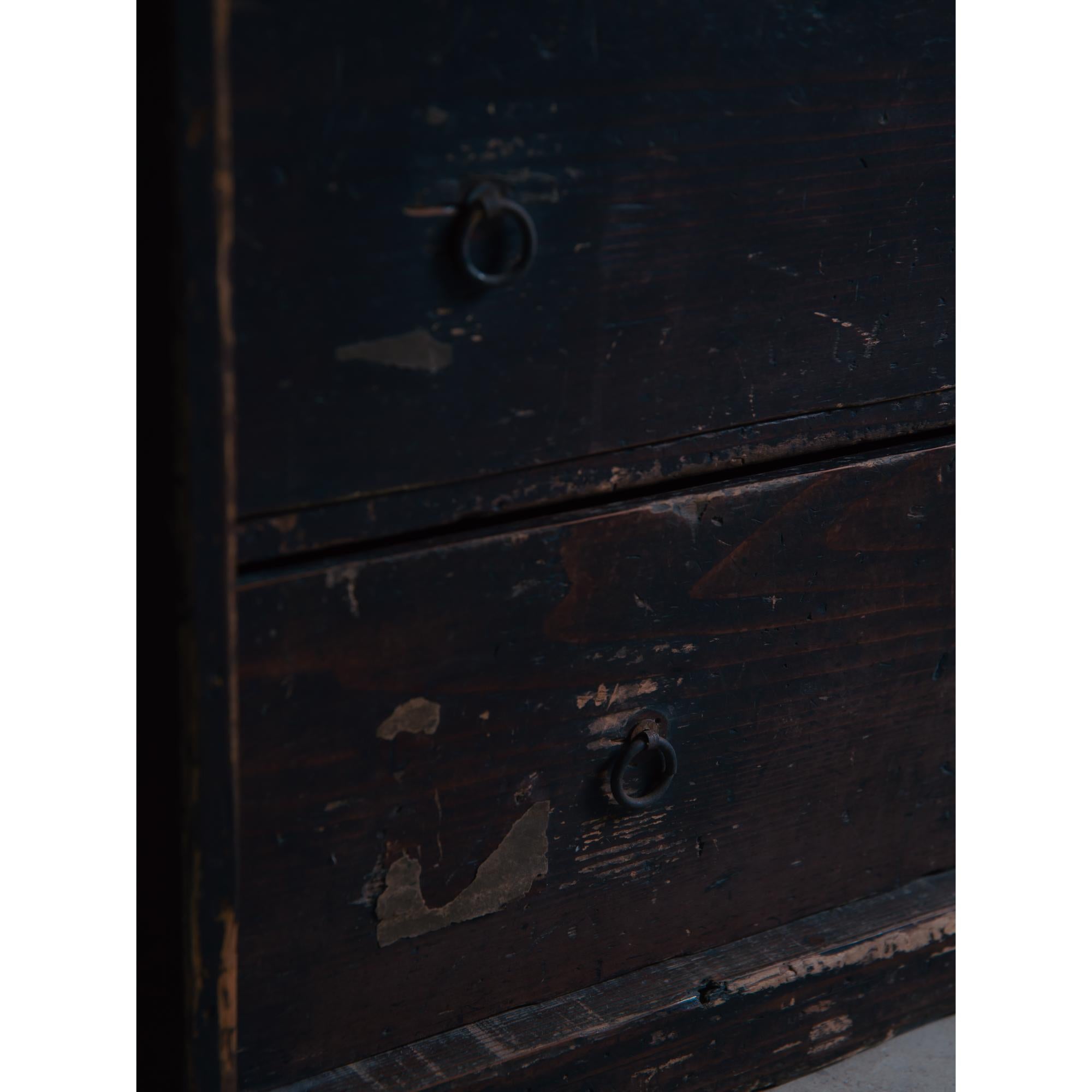 1850s-60s Japanese antique box chest of drawers, Edo era. wabi sabi urushi tansu in vendita 5