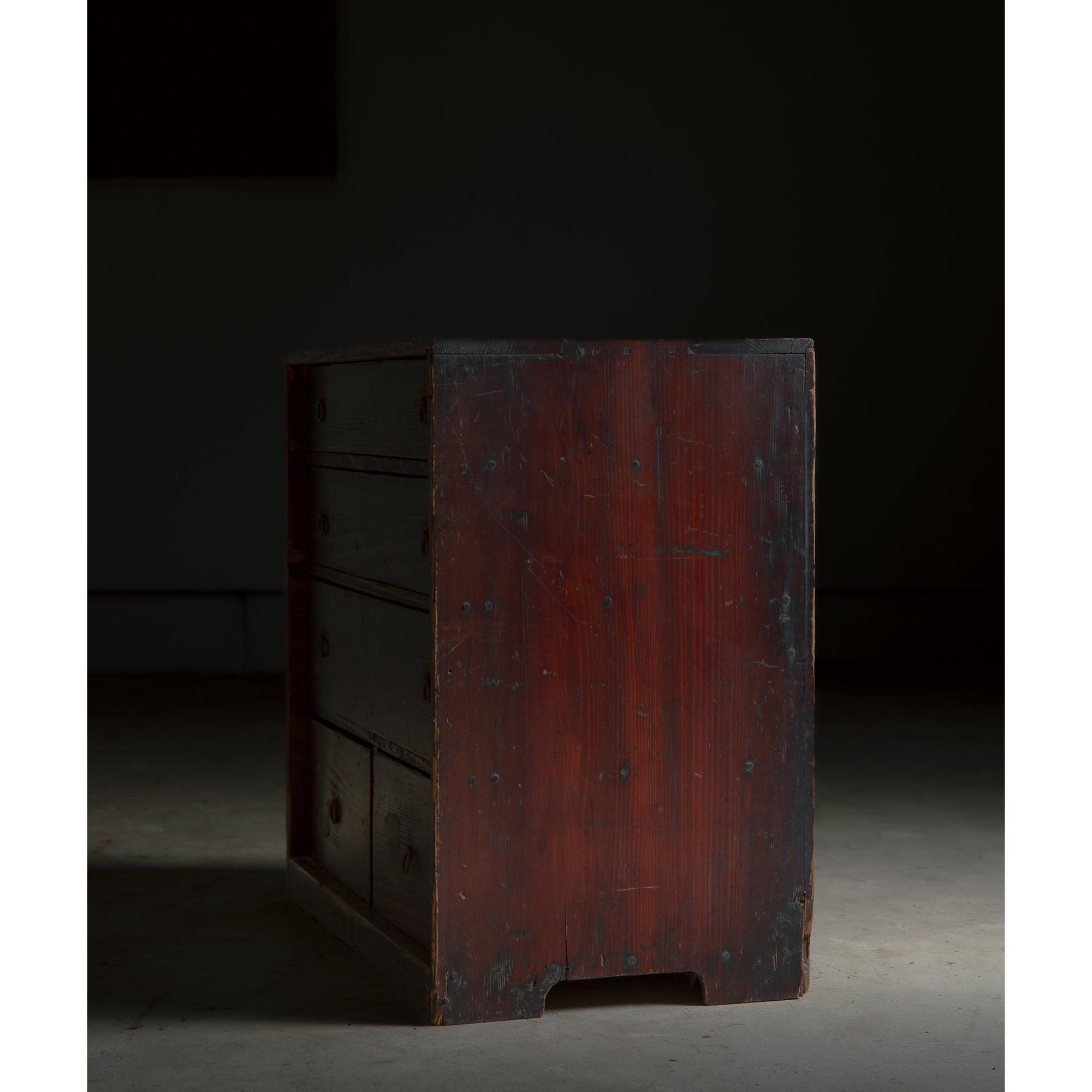 1850s-60s Japanese antique box chest of drawers, Edo era. wabi sabi urushi tansu in vendita 1