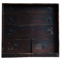 1850s-60s Japanese antique box chest of drawers, Edo era. wabi sabi urushi tansu