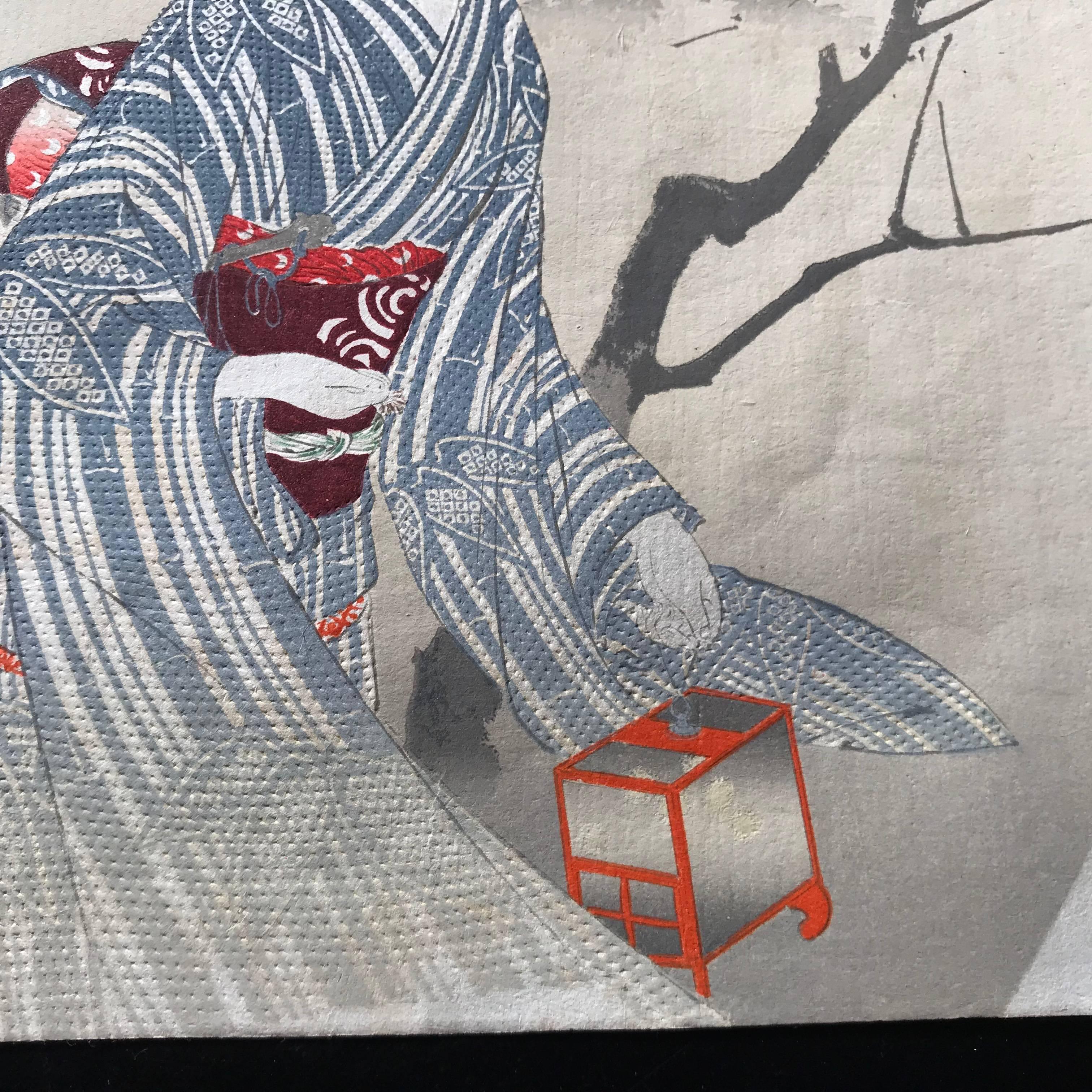 Paper Japanese Antique Brilliant Colors Ten Woodblock Fan Prints Immediately Frameable