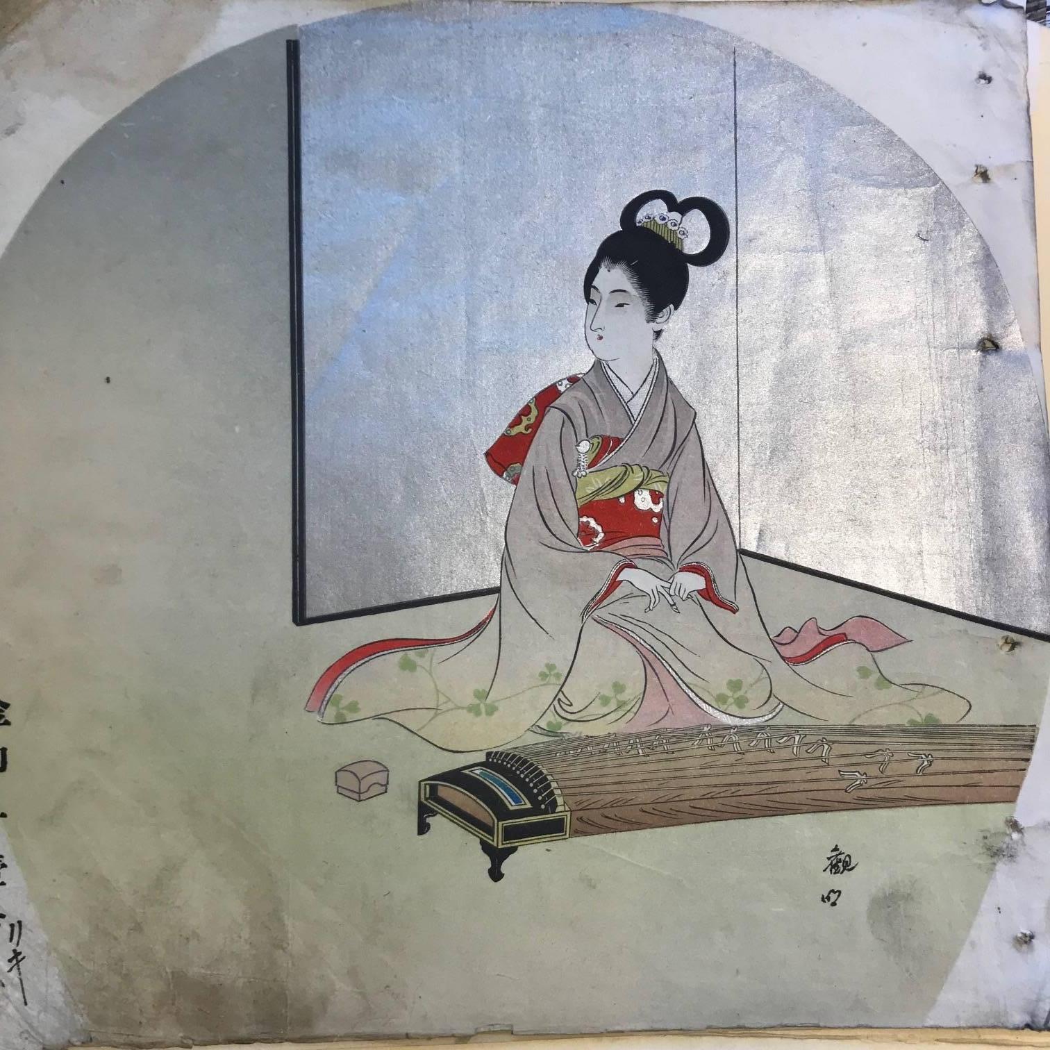 Hand-Crafted Japanese Antique Brilliant Colors Ten Woodblock Fan Prints Immediately Frameable