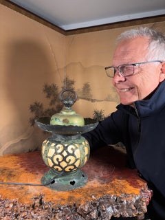 Japanese Antique Bronze Electrified Shrine Lantern with fine Heart motif Designs