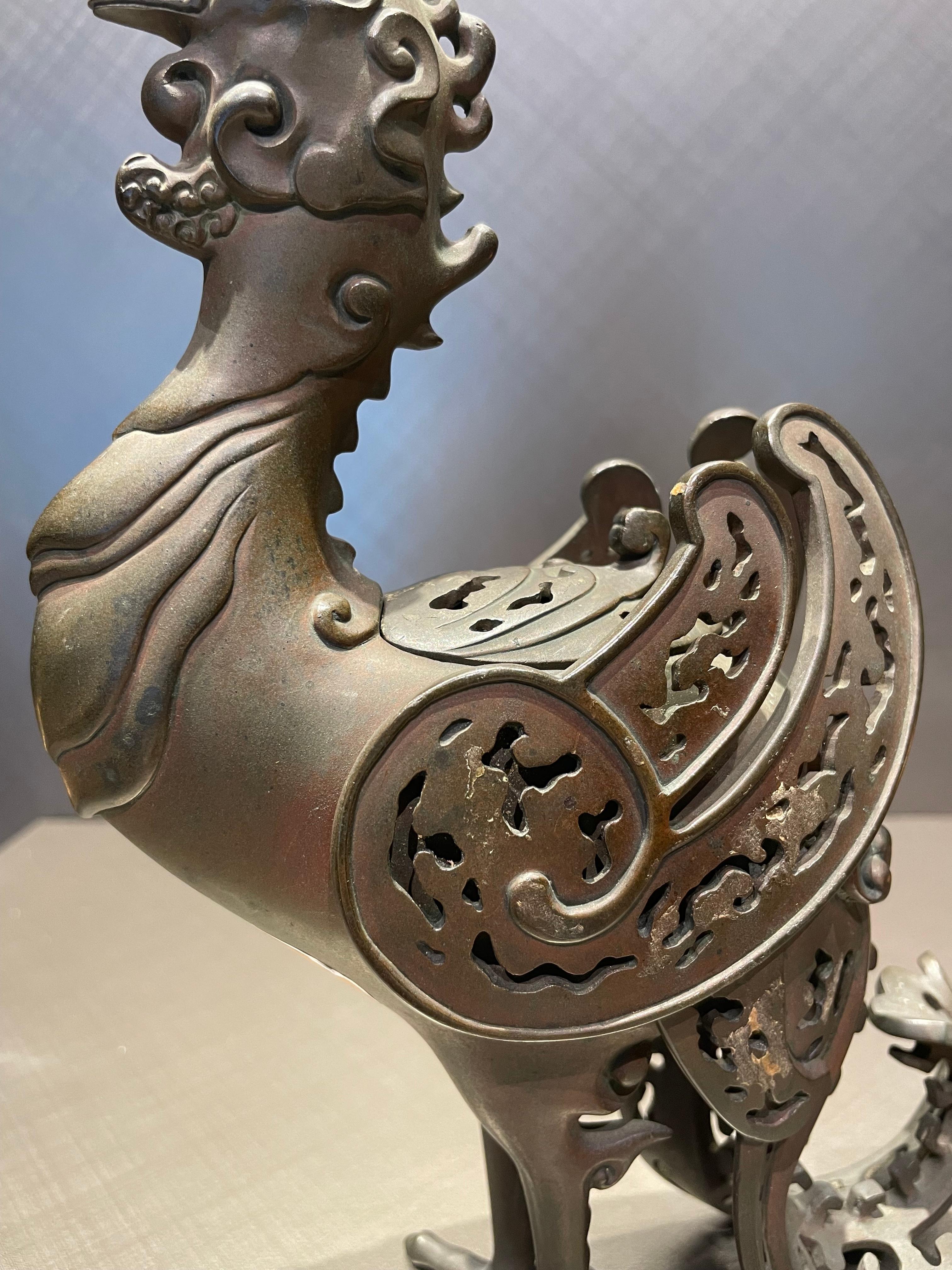 Japanese Antique Bronze Fenix Shaped Insence Burnar, Taisho Period For Sale 2