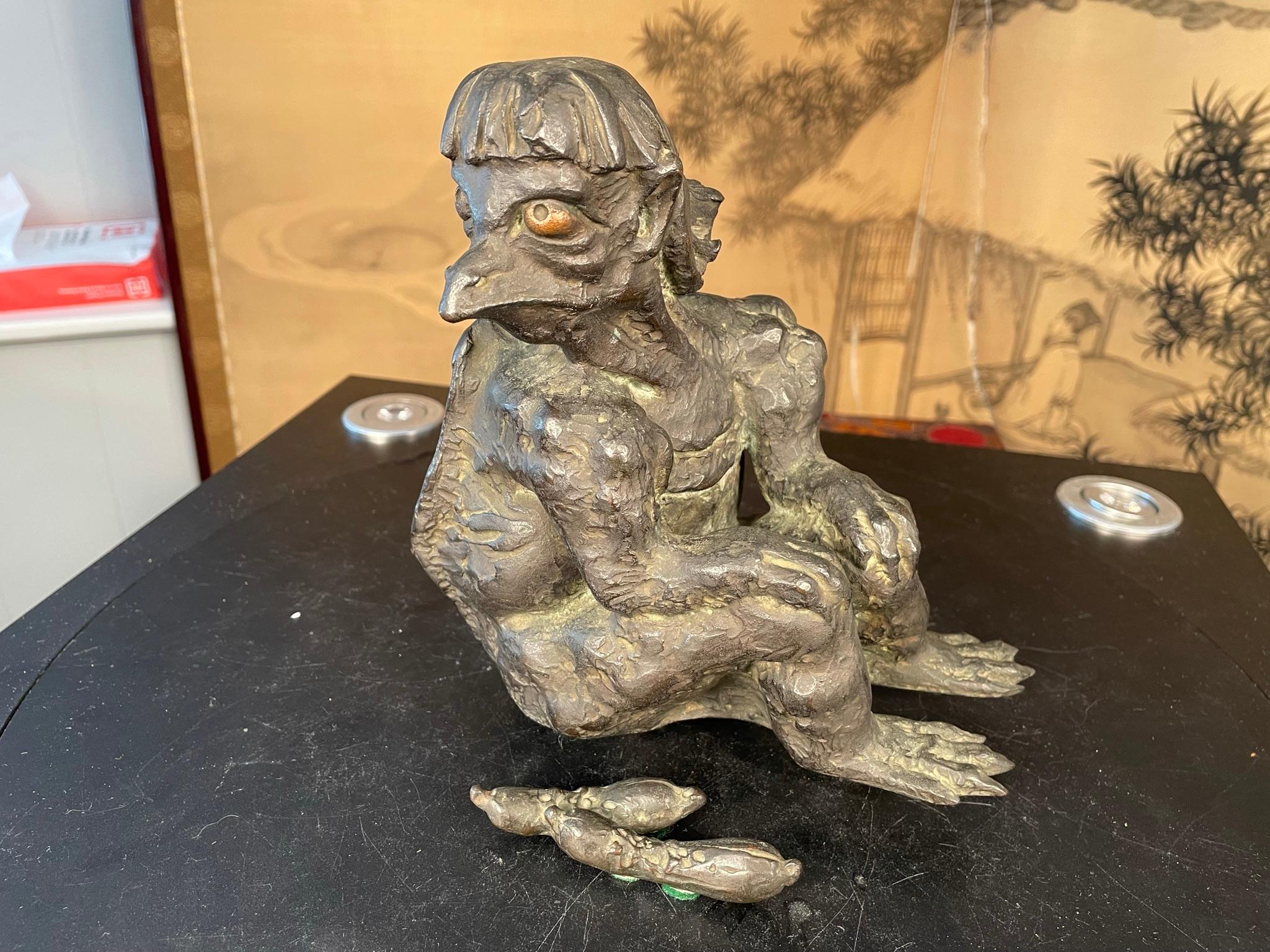 Japon, un beau, inhabituel et peut-être unique bronze antique coulé à la main 