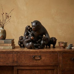 Japanese Antique Bronze Okimono of Snow Monkeys by Shosai Meiji Period