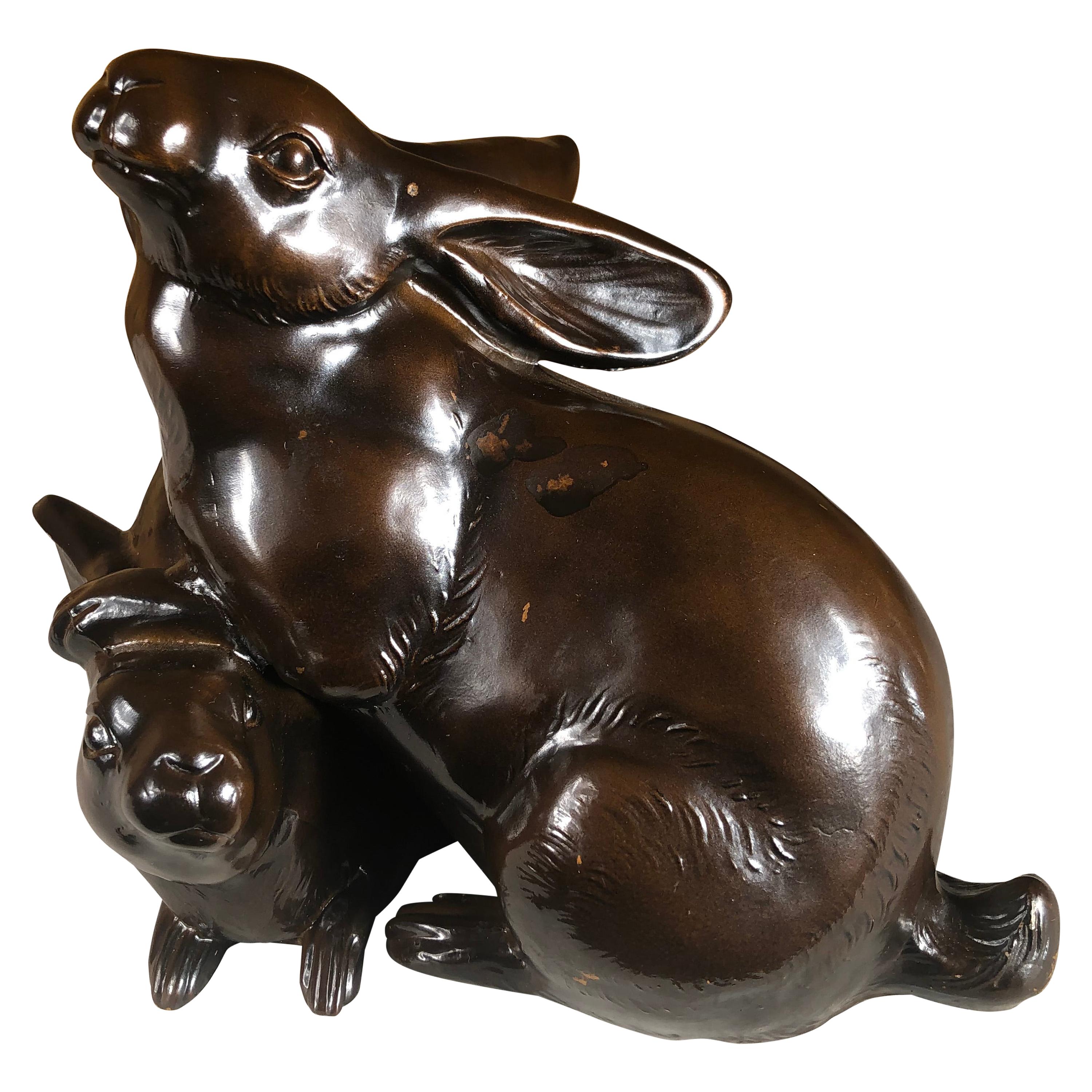 Bronze Style Garden Ornament Statue Mrs Duck Hedgehog Rabbit Figurine Vintage