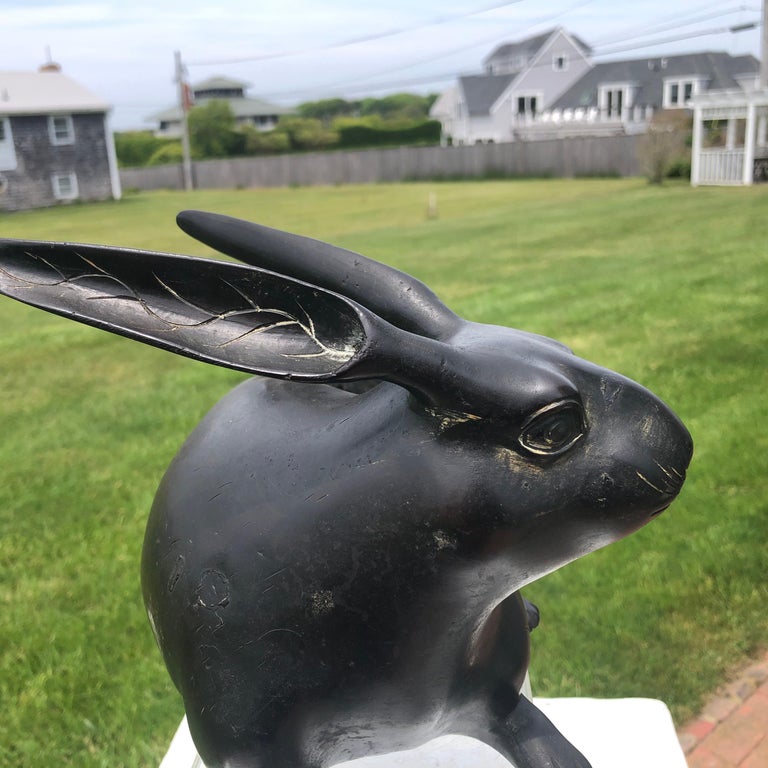 Japanese Fine Old Bronze Rabbit Family For Sale 4