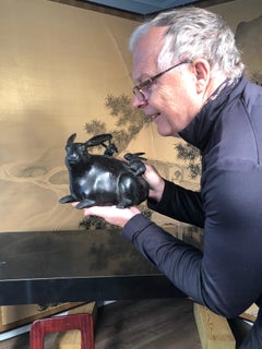 Japanese Fine Old Bronze Rabbit Family