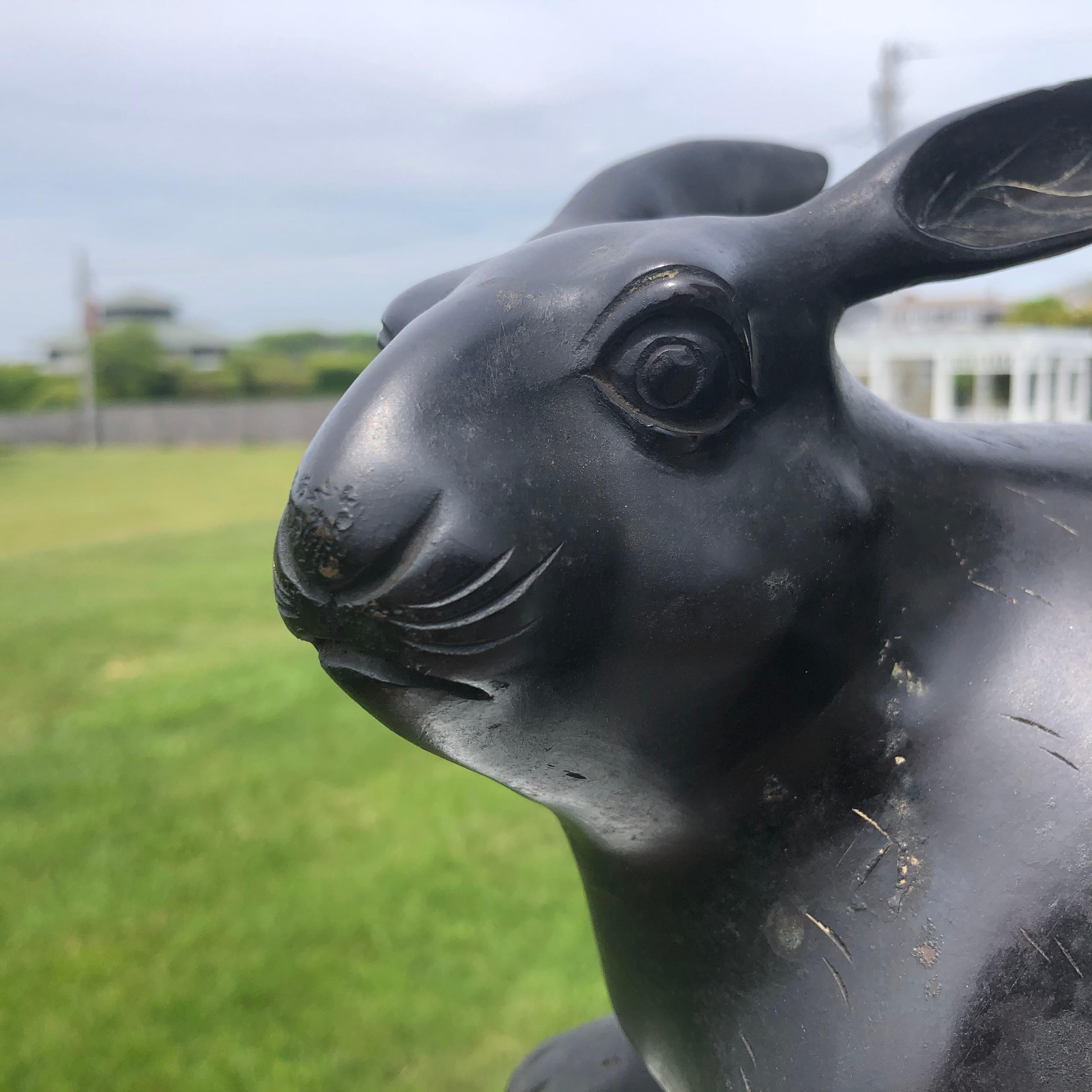 Cast Japanese Fine Old Bronze Rabbit Family